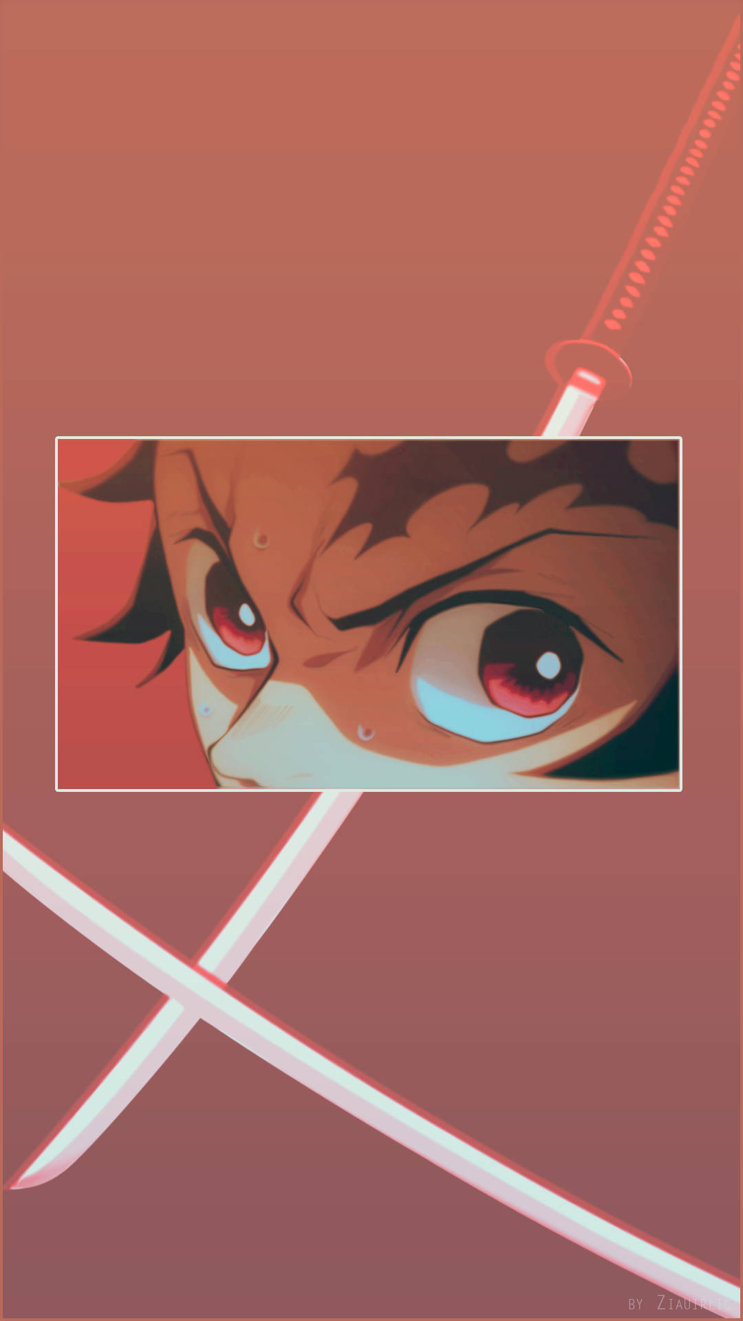 Tanjiro Aesthetic, red eyes, sword, Full HD Phone Wallpaper