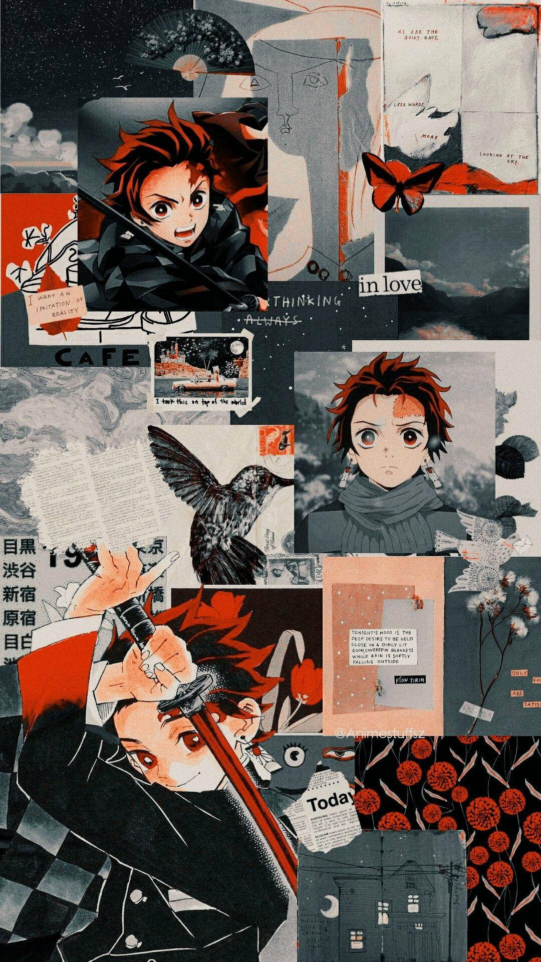 Tanjiro, red-haired, red and gray, Full HD Phone Wallpaper