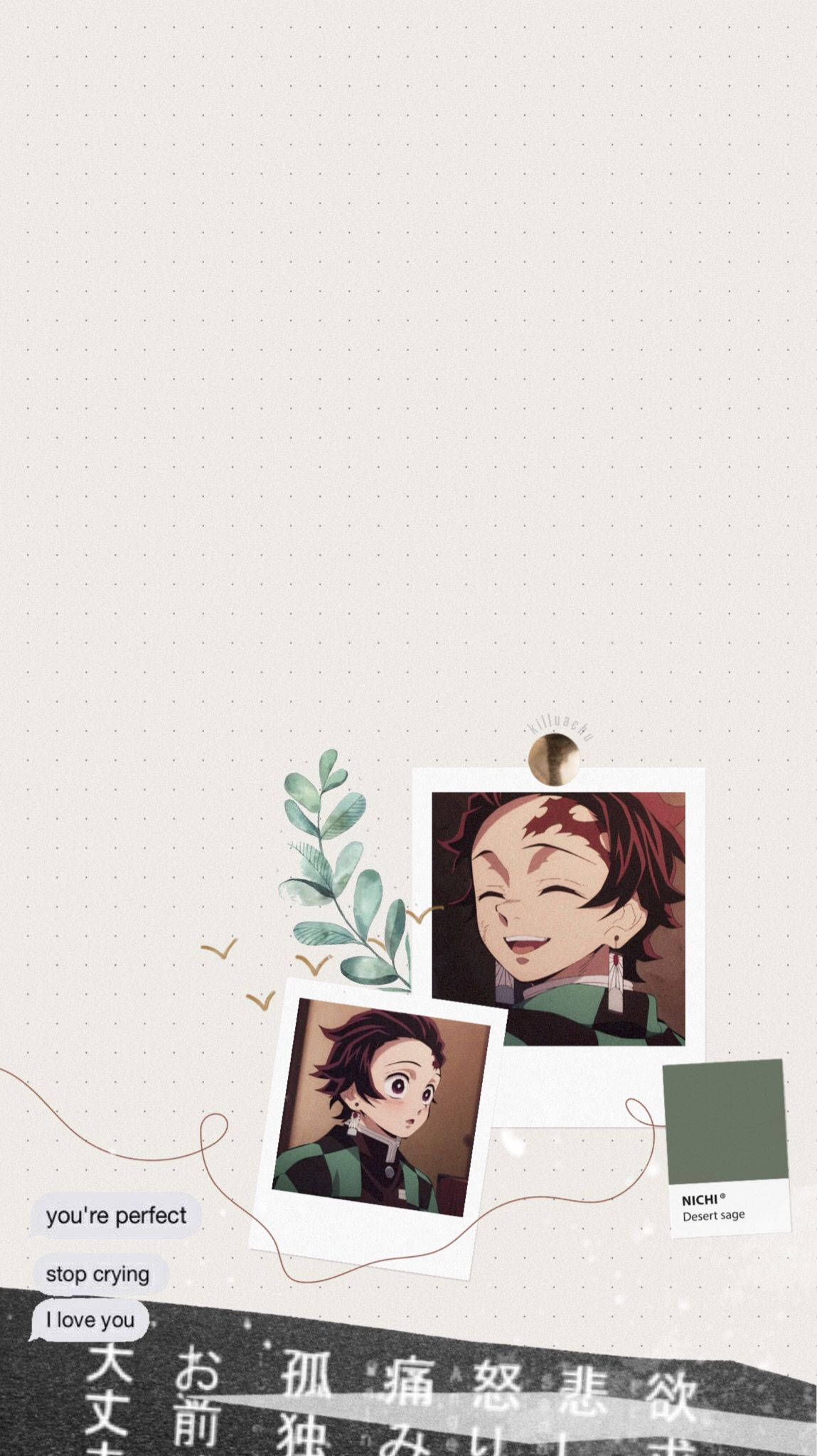 minimalist tanjiro aesthetic, anime character, beige dotted background, Full HD Phone Wallpaper