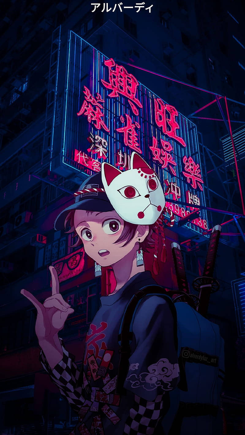 Punk 80's, Tanjiro Aesthetic, fox mask, HD Phone Wallpaper