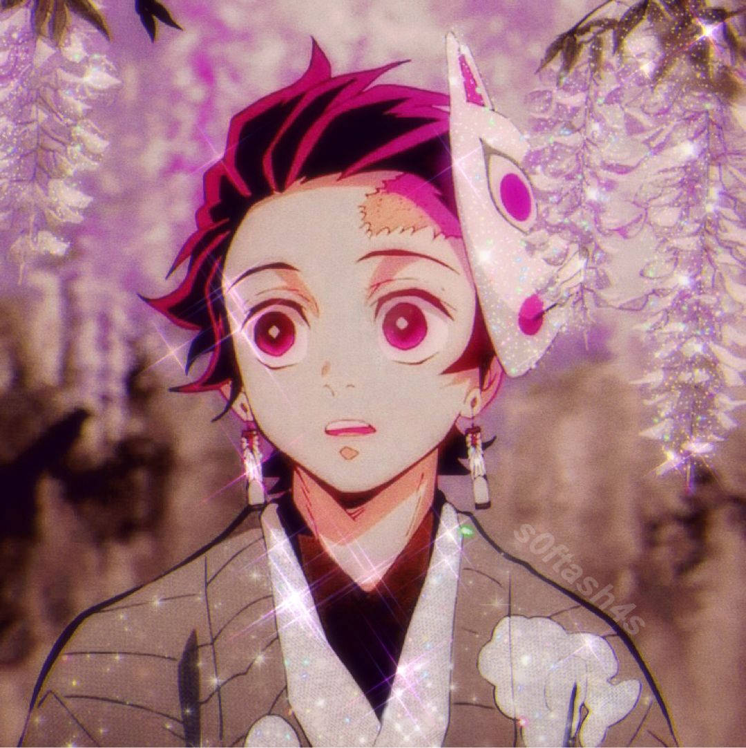 Tanjiro, fox mask, purple wisteria blossoms, SD Phone Wallpaper