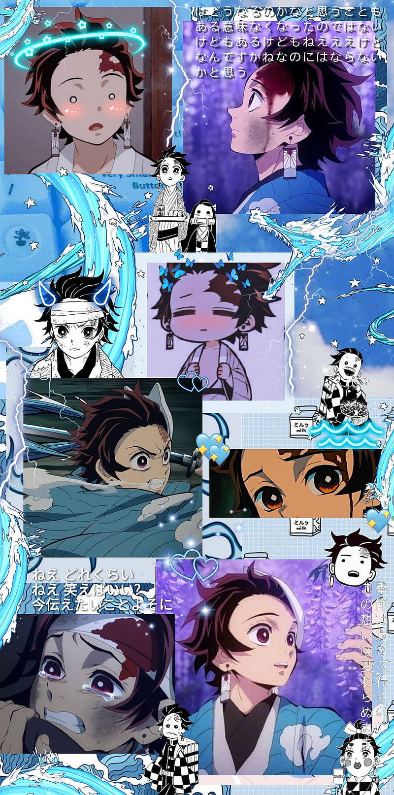 Tanjiro Aesthetic, blue water effects, male character with dark hair, HD Phone Wallpaper