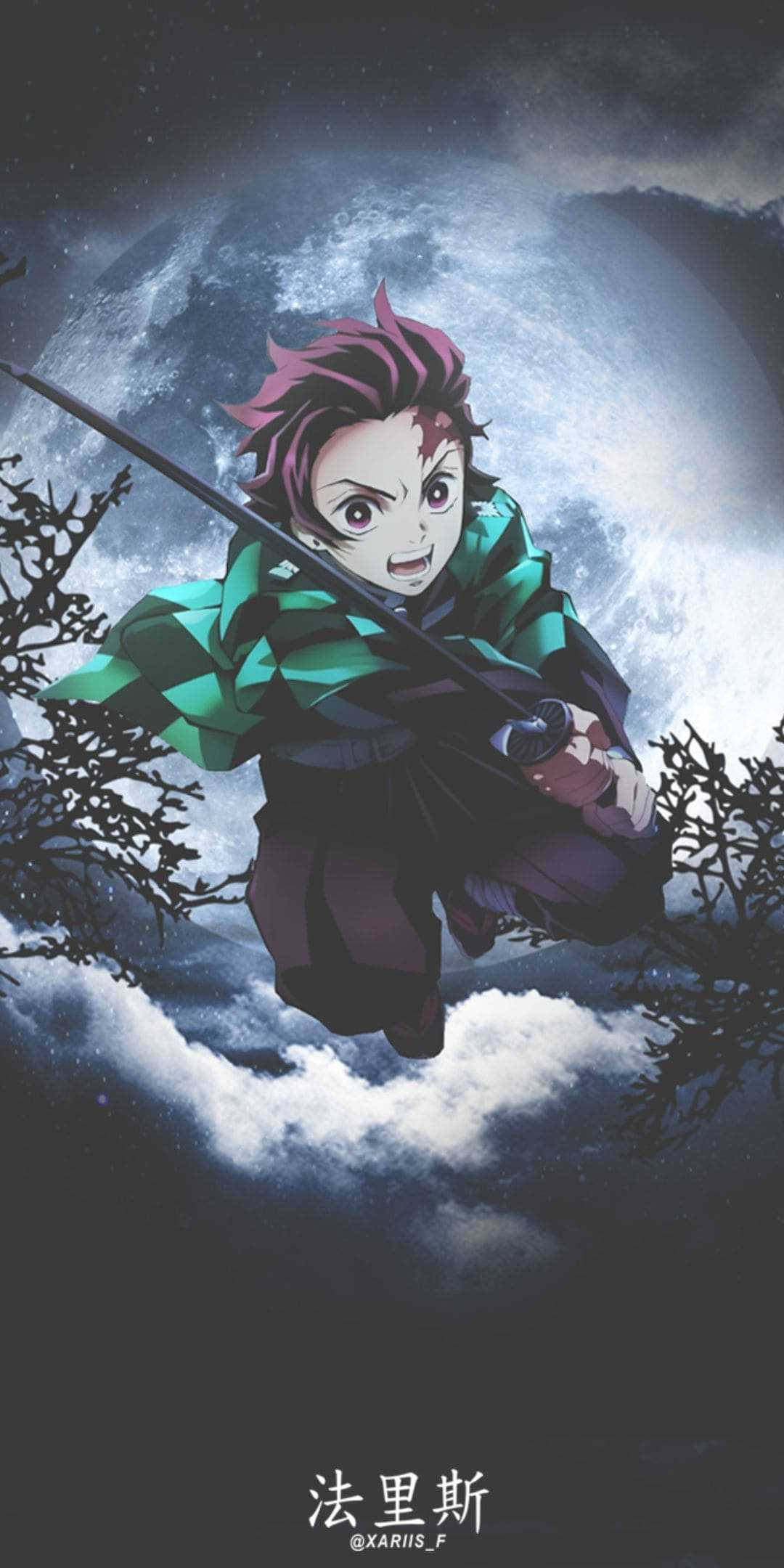 Tanjiro Aesthetic, pink hair, green kimono, Full HD Phone Wallpaper