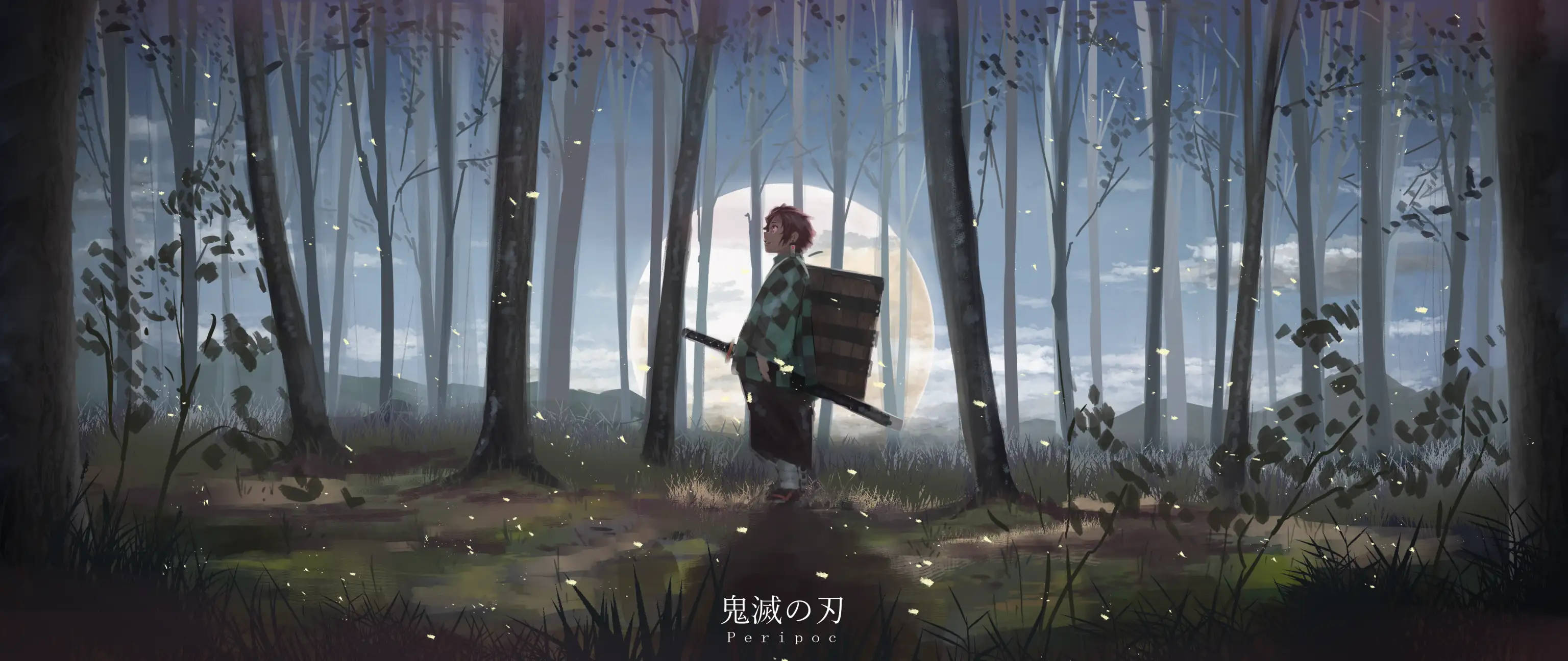 Tanjiro Aesthetic, samurai, misty forest, 2K Desktop Wallpaper