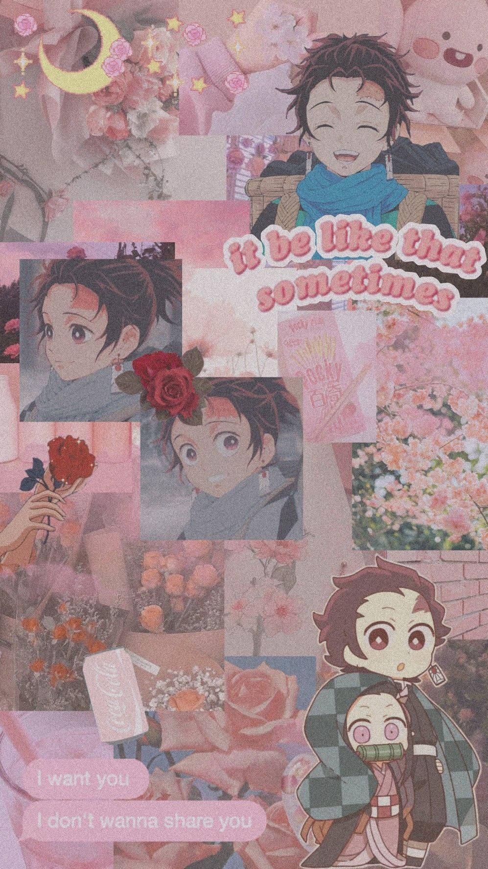 Tanjiro Aesthetic, pink, roses, HD Phone Wallpaper