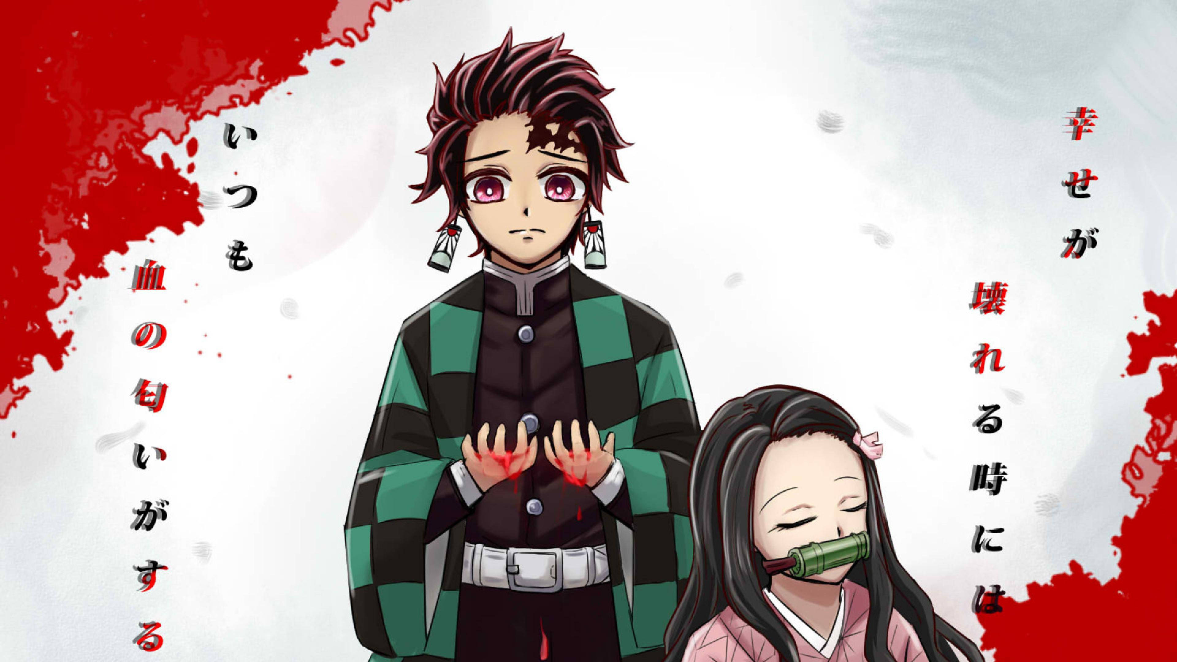 Tanjiro, Nezuko, bloodied hands, 4K Desktop Wallpaper