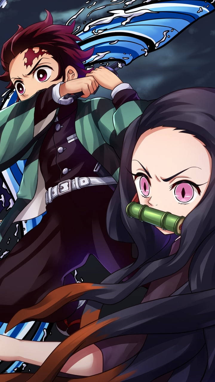 Tanjiro, Nezuko, sword wave fight, HD Phone Wallpaper