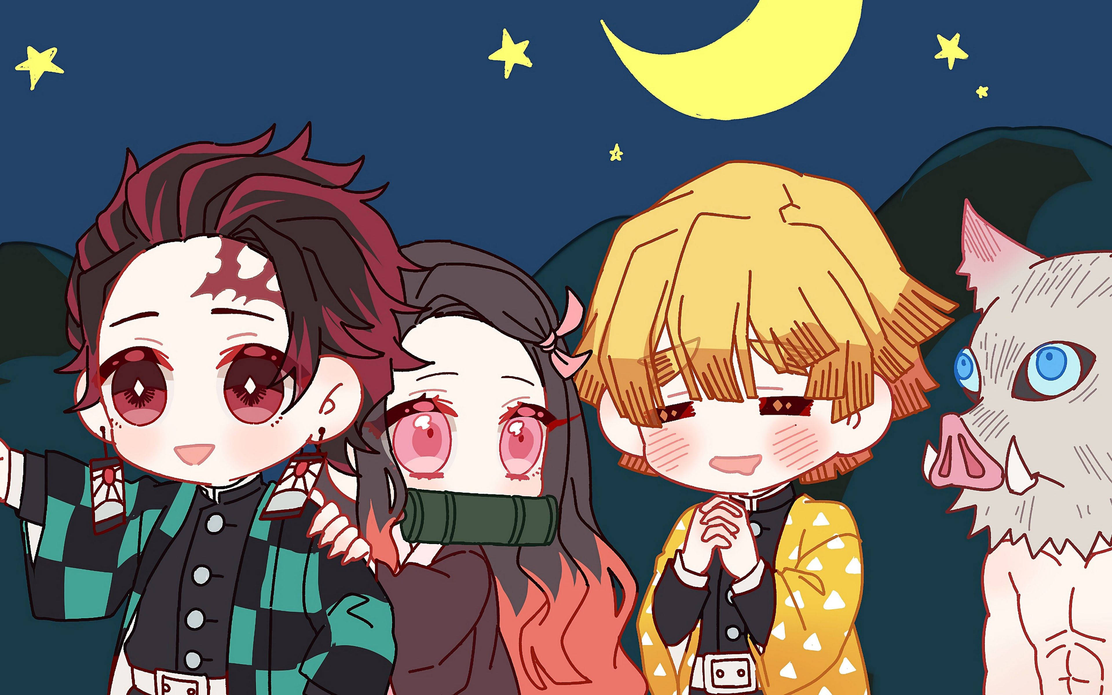 Tanjiro, Nezuko, chibi, 4K Desktop Wallpaper