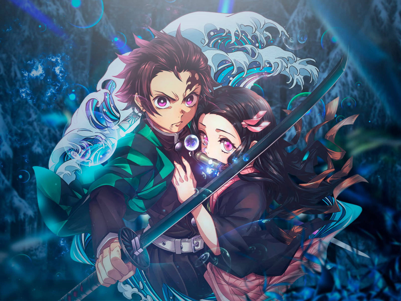 Tanjiro, Nezuko, long sword, HD Desktop Wallpaper