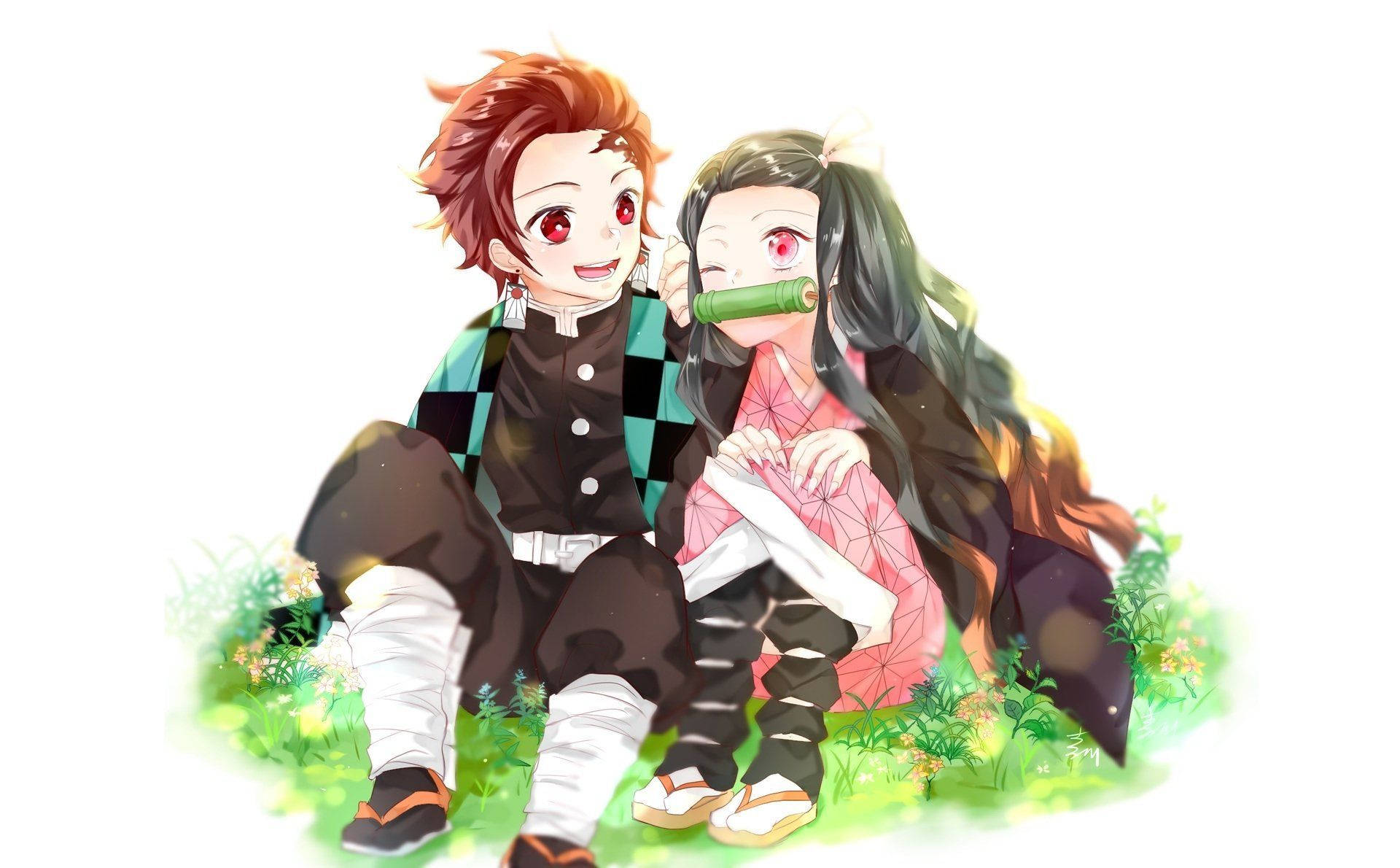 Tanjiro, Nezuko, bamboo, Full HD Desktop Wallpaper