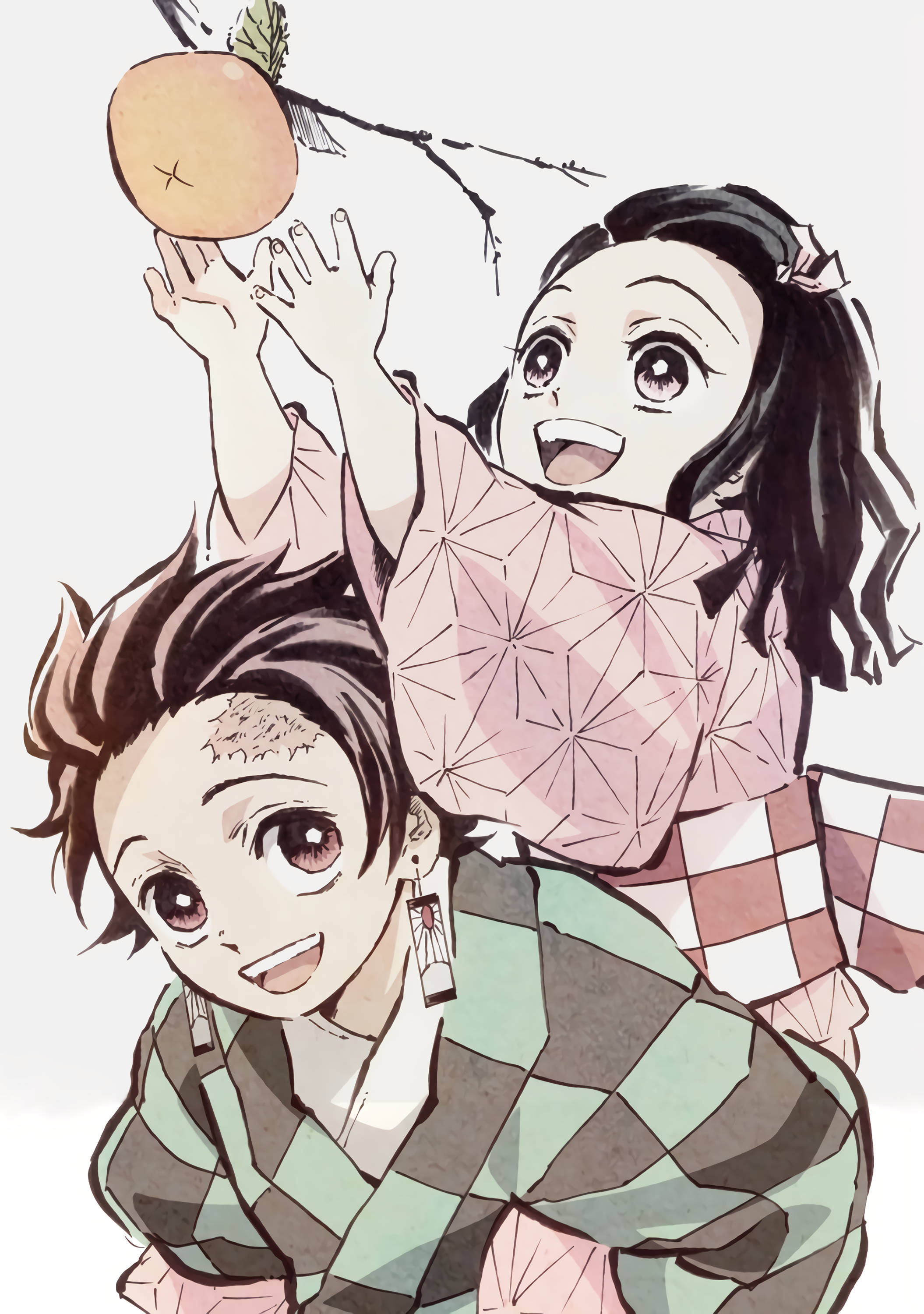 Tanjiro, Nezuko, peach, 2K Phone Wallpaper