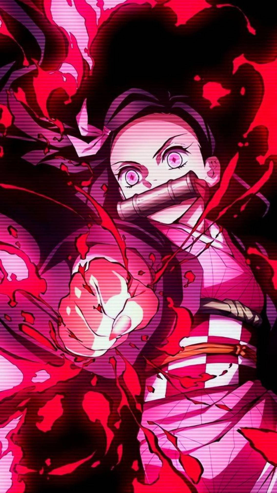 Nezuko, pink kimono, explosive red energy, Full HD Phone Wallpaper