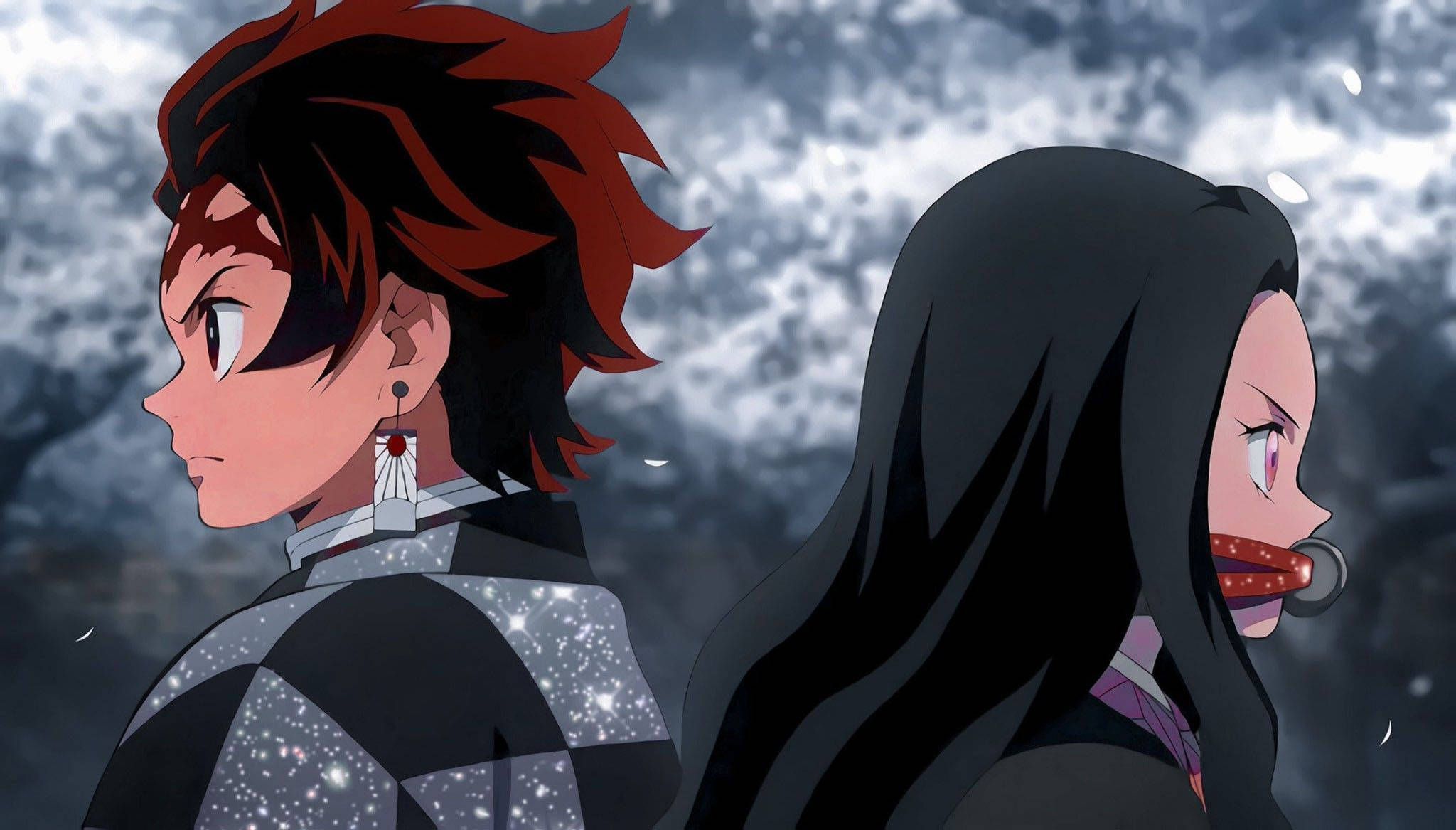 Tanjiro, Nezuko, stormy gray sky, Full HD Desktop Wallpaper
