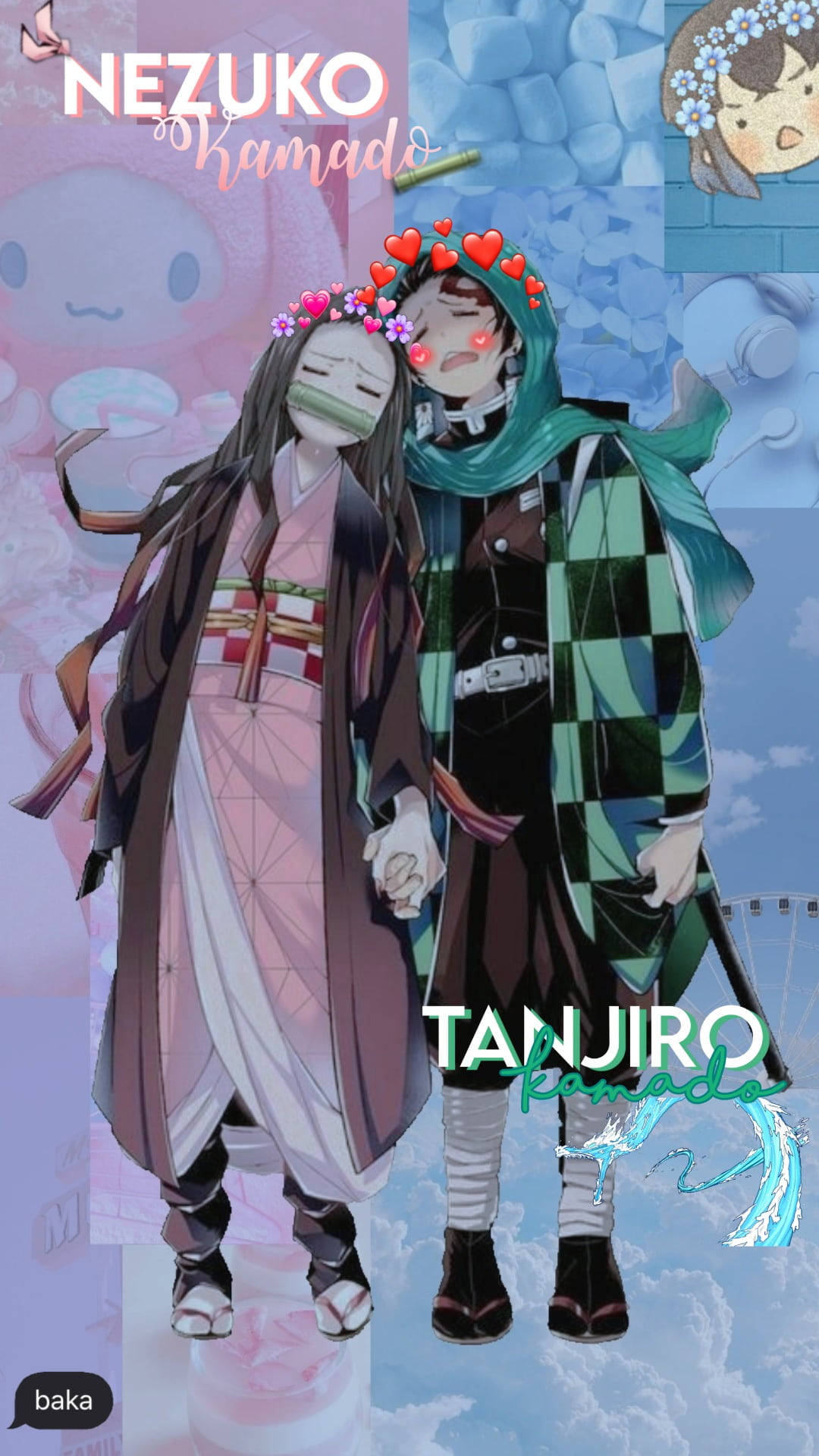 Tanjiro, Nezuko, pastel clouds, HD Phone Wallpaper