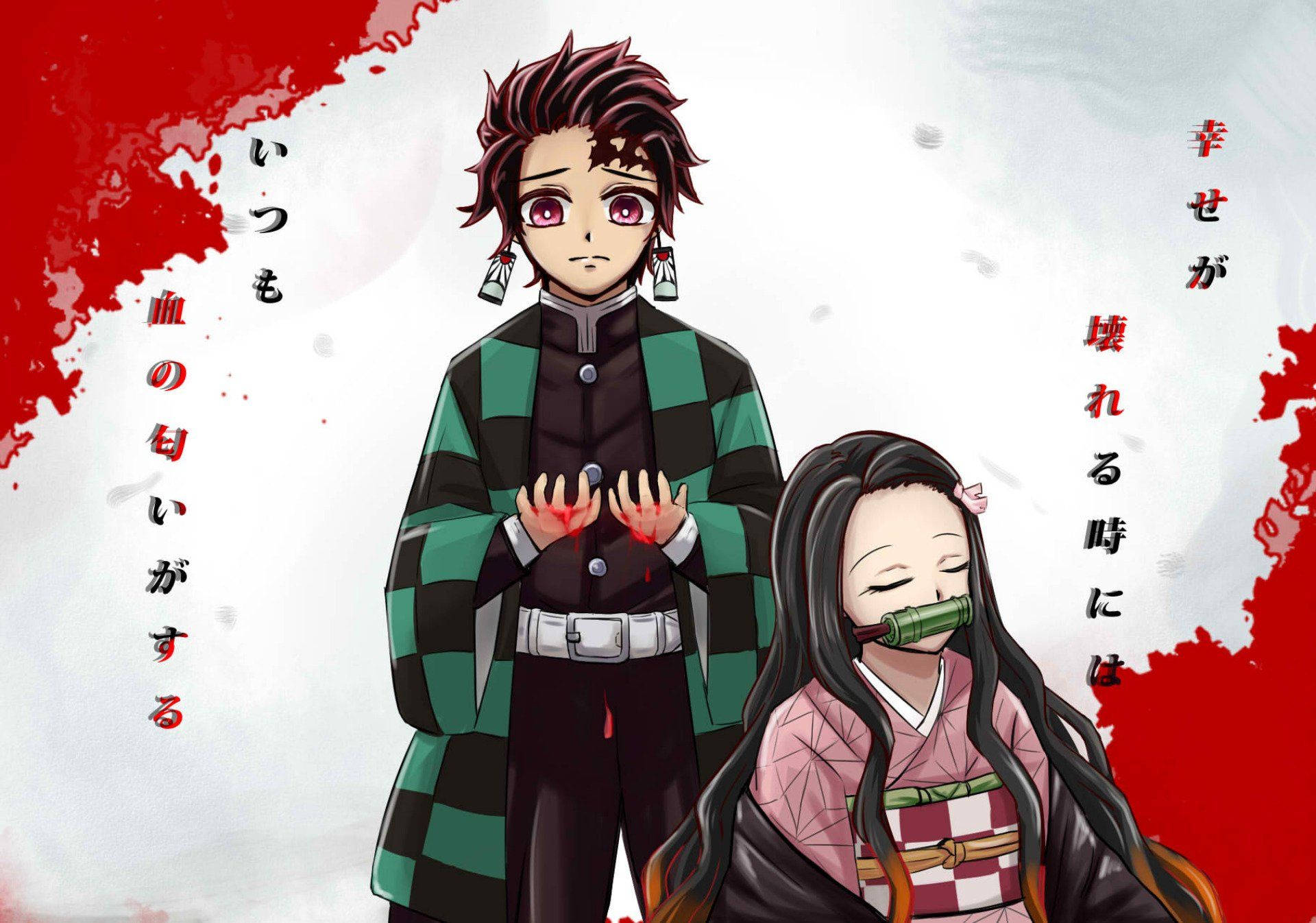 Nezuko, Tanjiro, traditional attire, Full HD Desktop Wallpaper