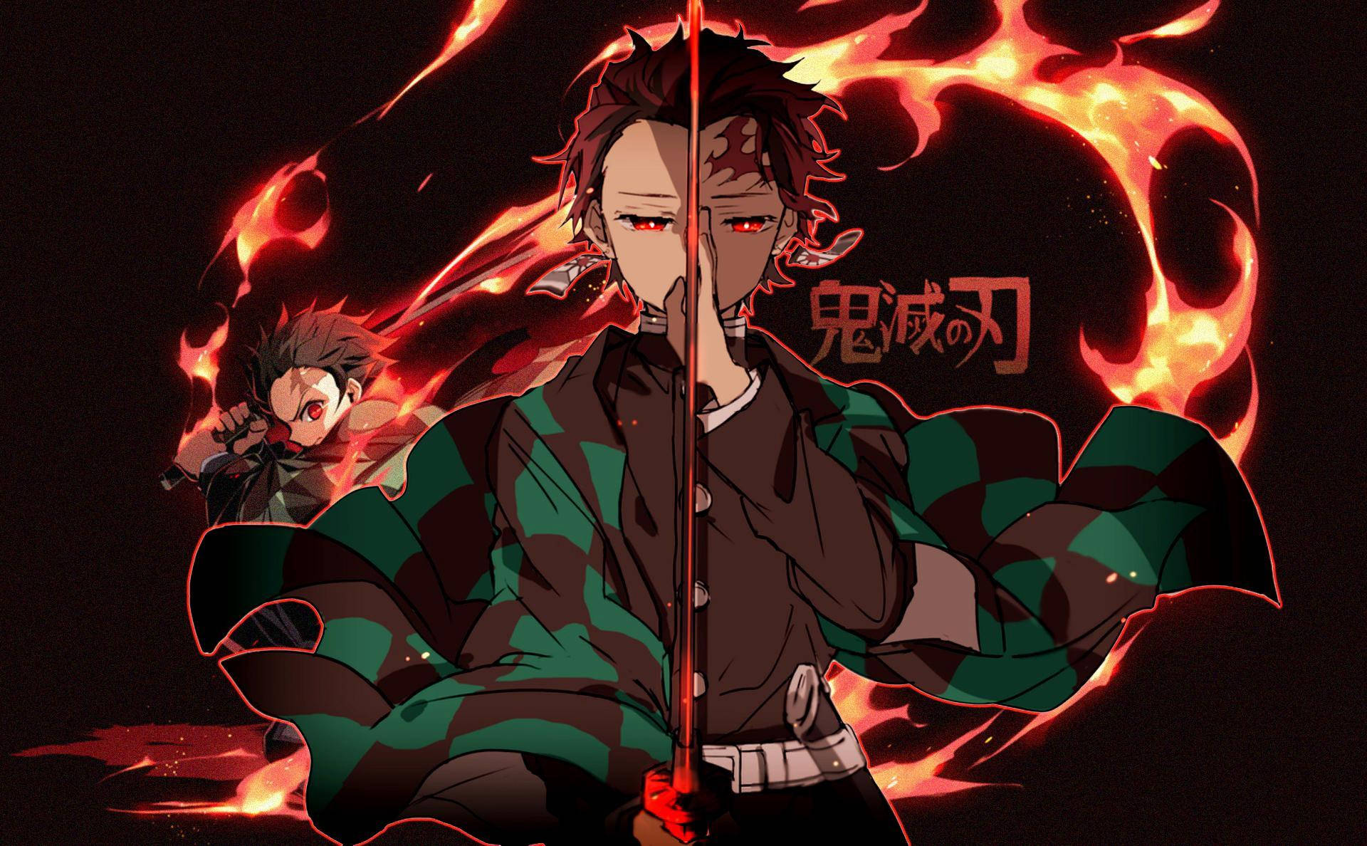 Tanjiro Kamado, demon slayer logo, green and black checkered kimono, Full HD Desktop Wallpaper