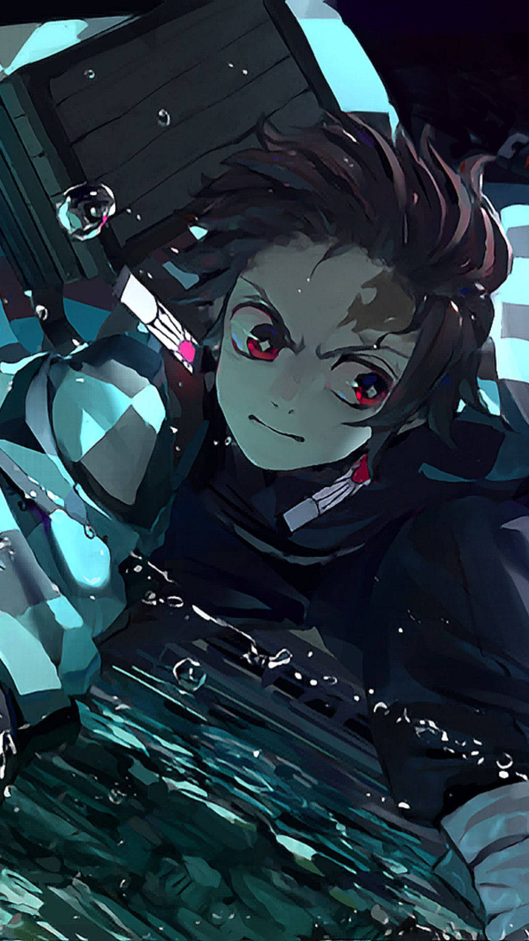 Tanjiro Kamado, red eyes, dark hair, Full HD Phone Wallpaper