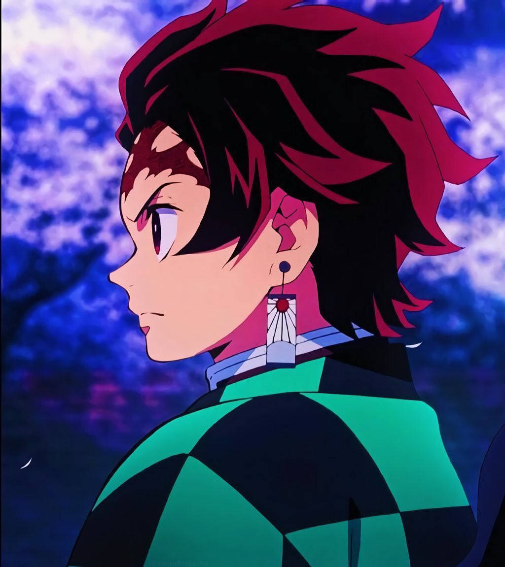 Tanjiro Kamado, spiky red and black hair, green checkered outfit, SD Phone Wallpaper