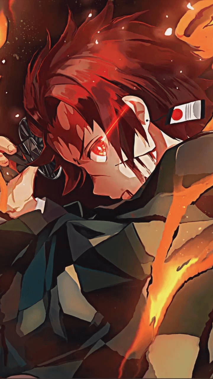 Tanjiro Kamado, red eyes, sword, HD Phone Wallpaper