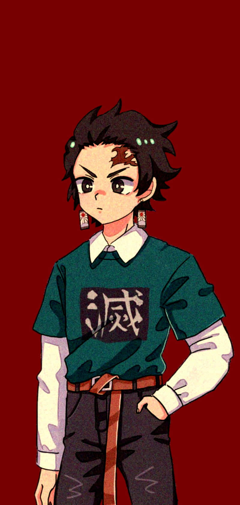 Tanjiro Kamado, green shirt, kanji character, HD Phone Wallpaper