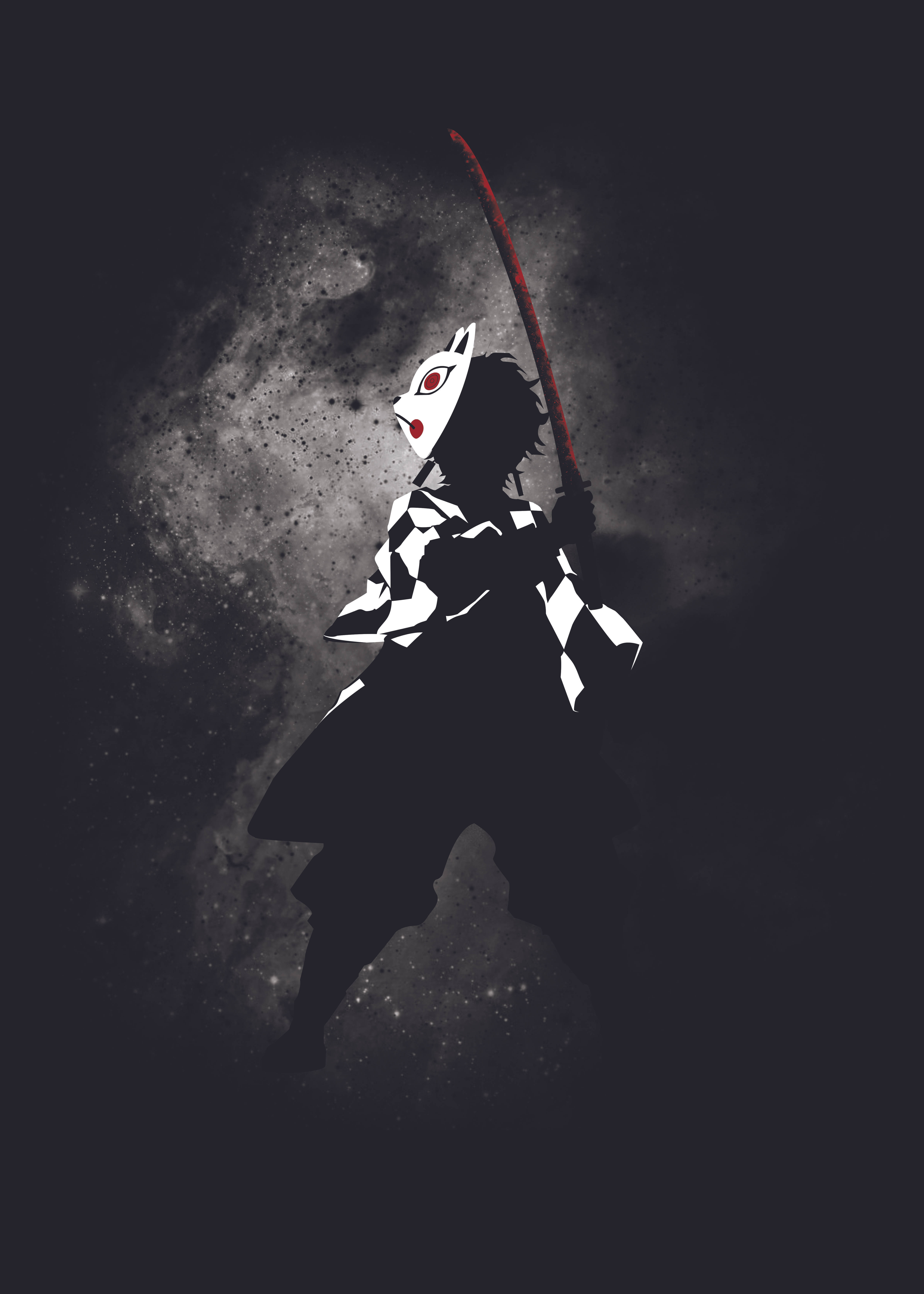 Tanjiro Kamado, masked anime warrior, checkered kimono, 5K Phone Wallpaper