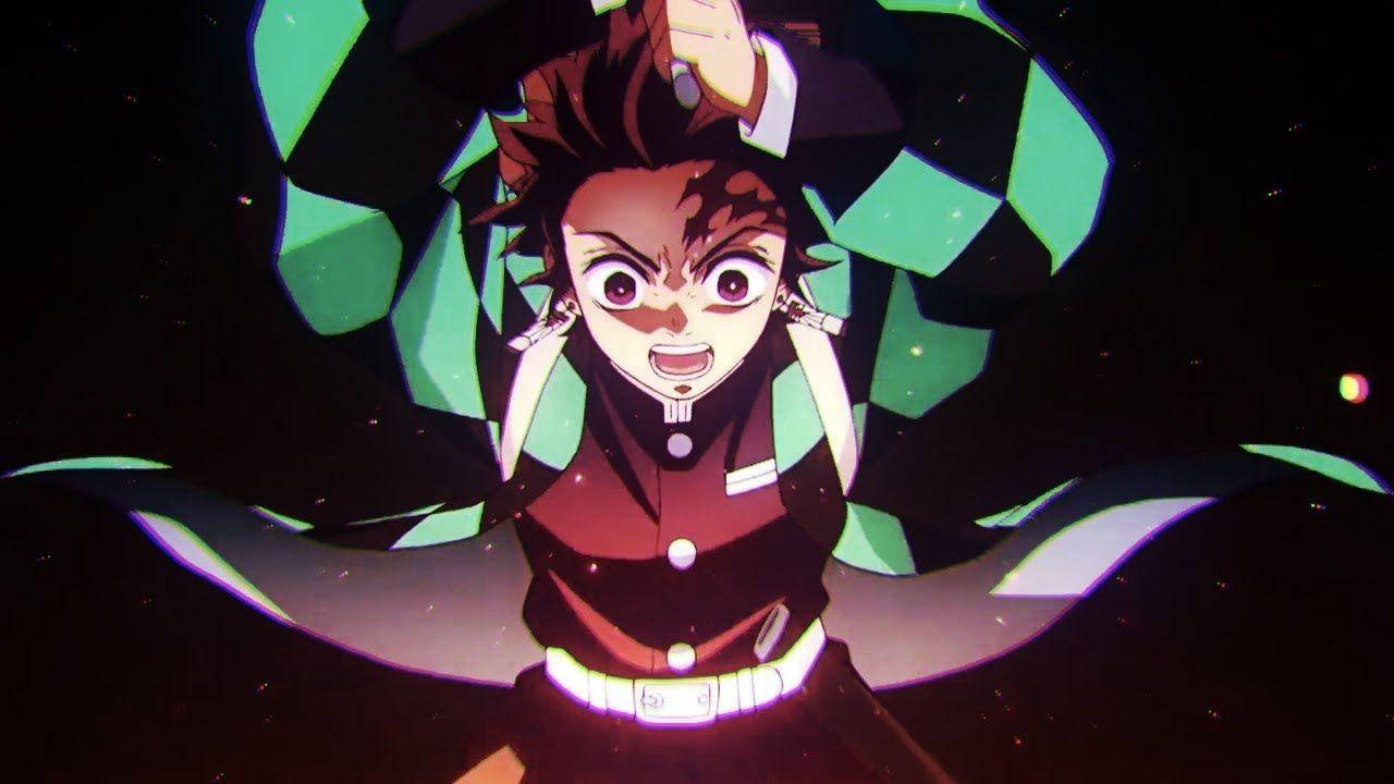 Tanjiro Kamado, demon slayer uniform, green geometric energy, HD Desktop Wallpaper