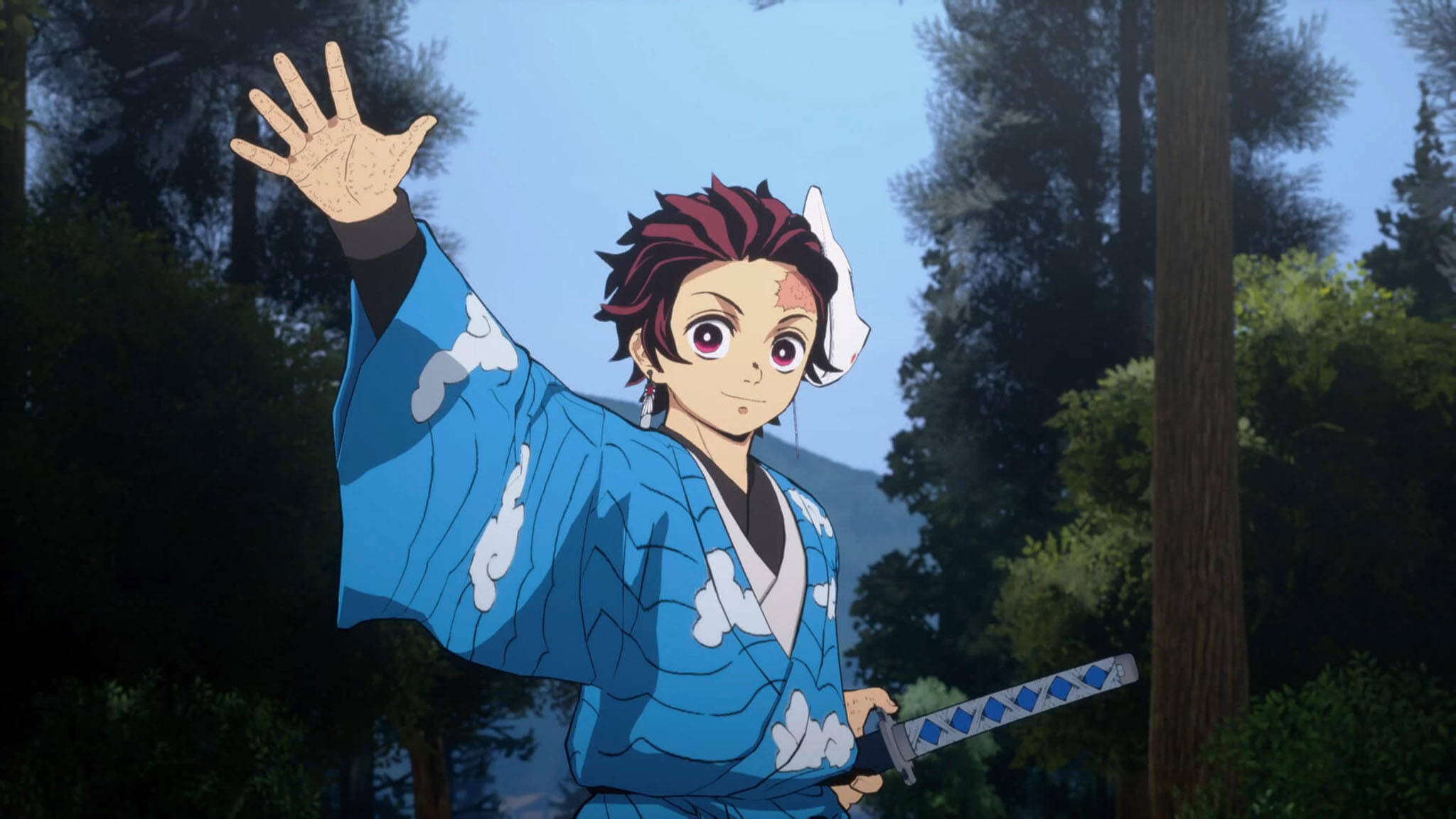 Tanjiro, blue kimono, sword, Full HD Desktop Wallpaper