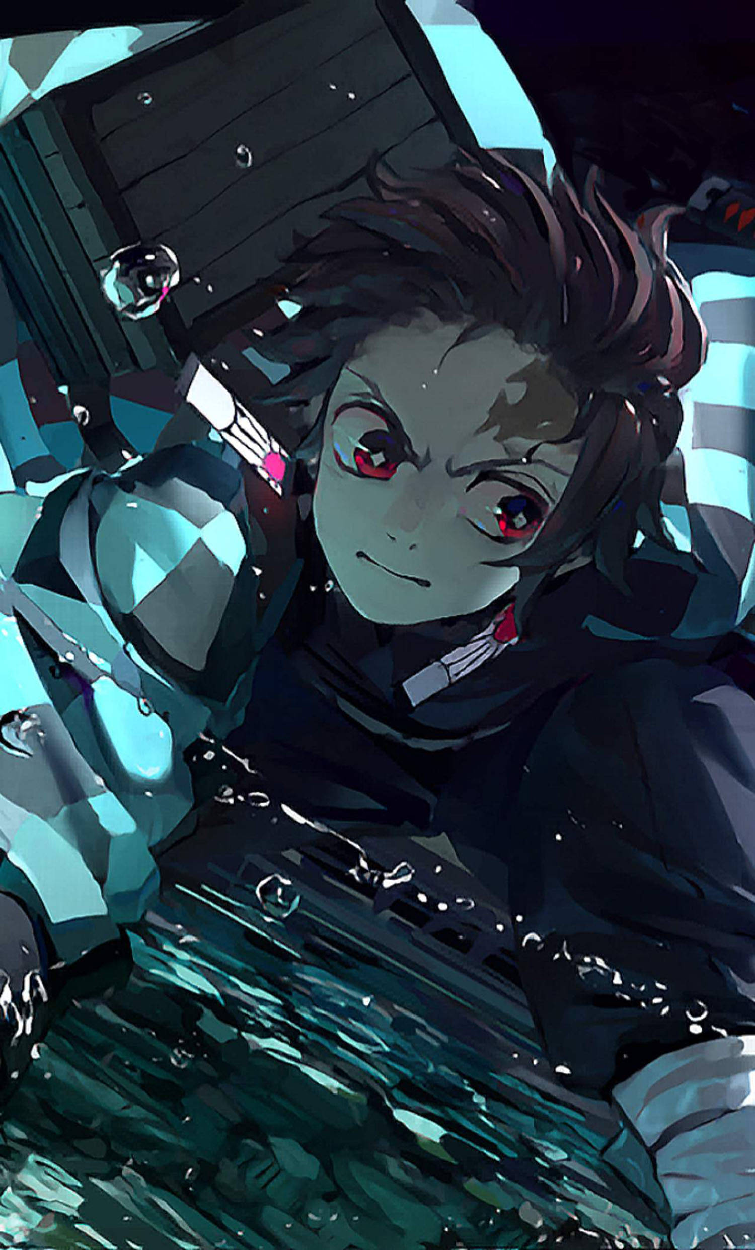 Tanjiro, red eyes, dark hair, Full HD Phone Wallpaper