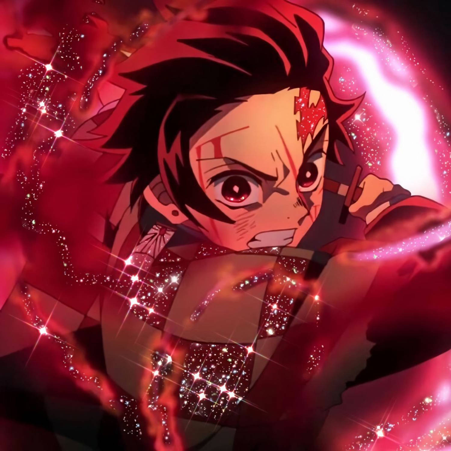 Tanjiro, red fire art, red eyes, HD Desktop Wallpaper