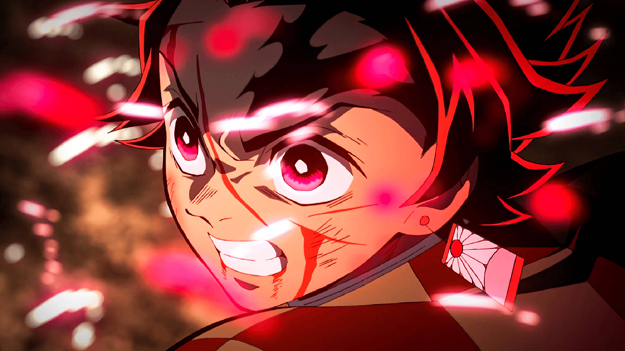 Tanjiro, red eyes, spiky hair, Full HD Desktop Wallpaper