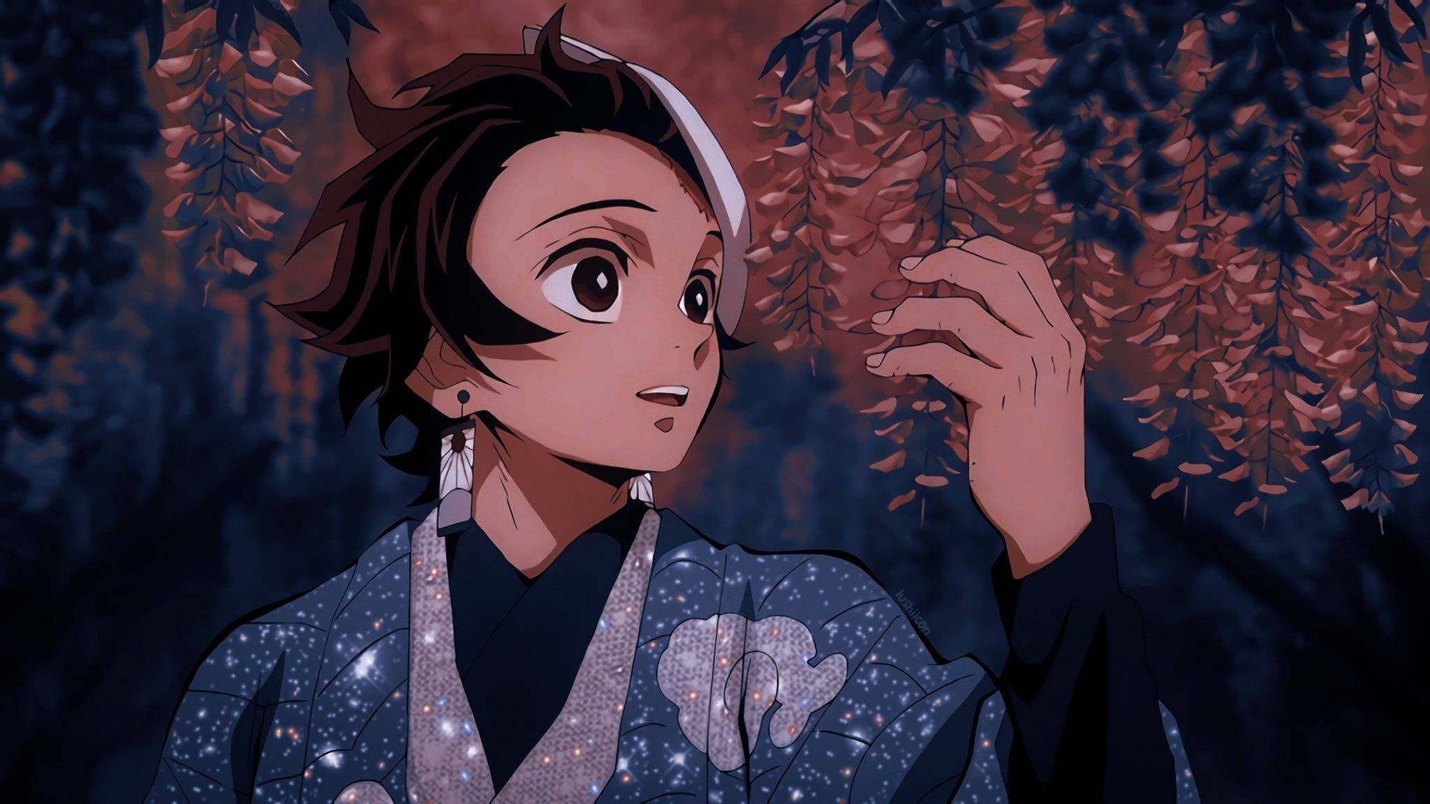 Tanjiro, glitzy kimono, starry kimono, Full HD Desktop Wallpaper