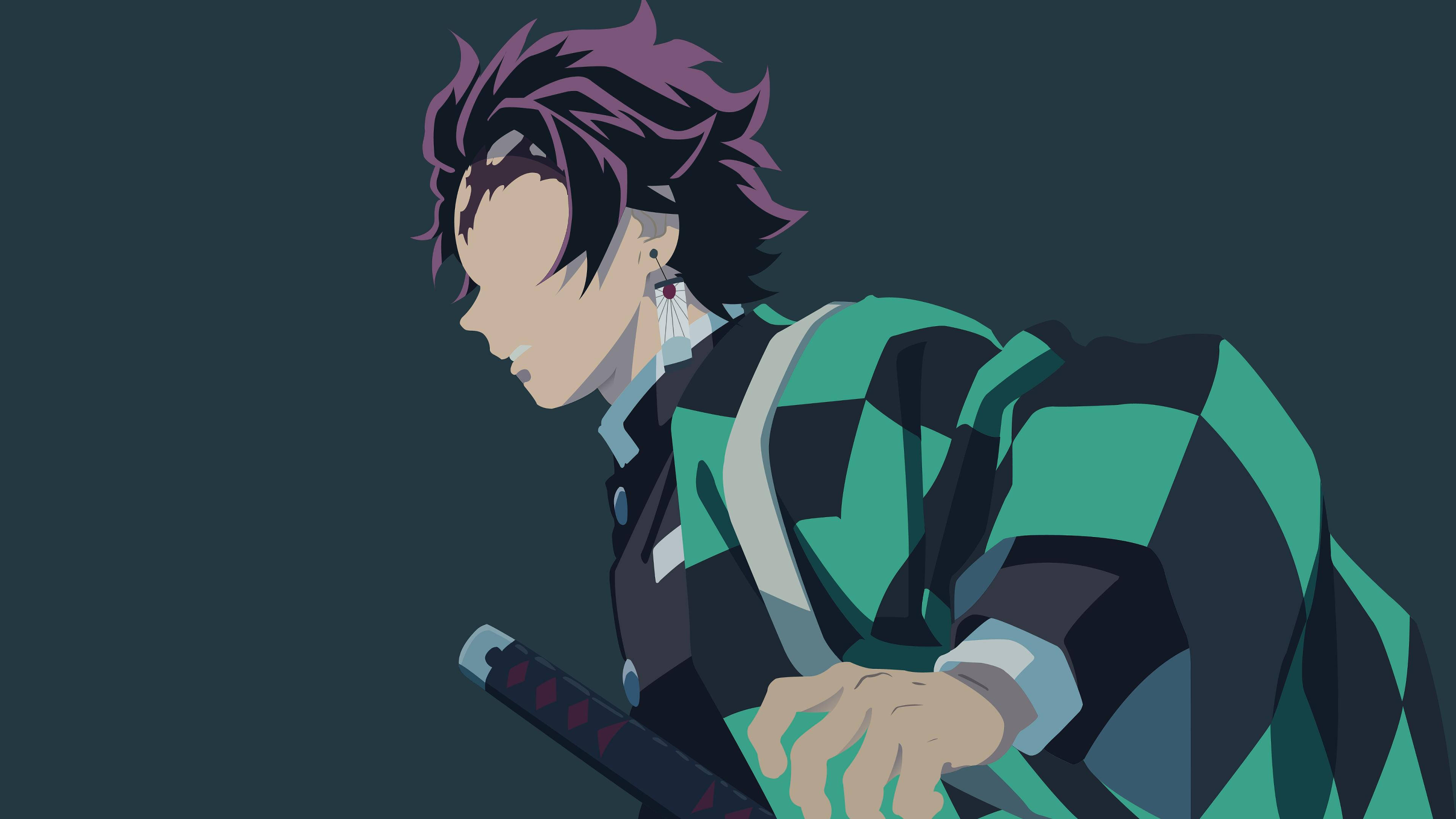 Tanjiro, haori outfit, purple hair, 4K Desktop Wallpaper