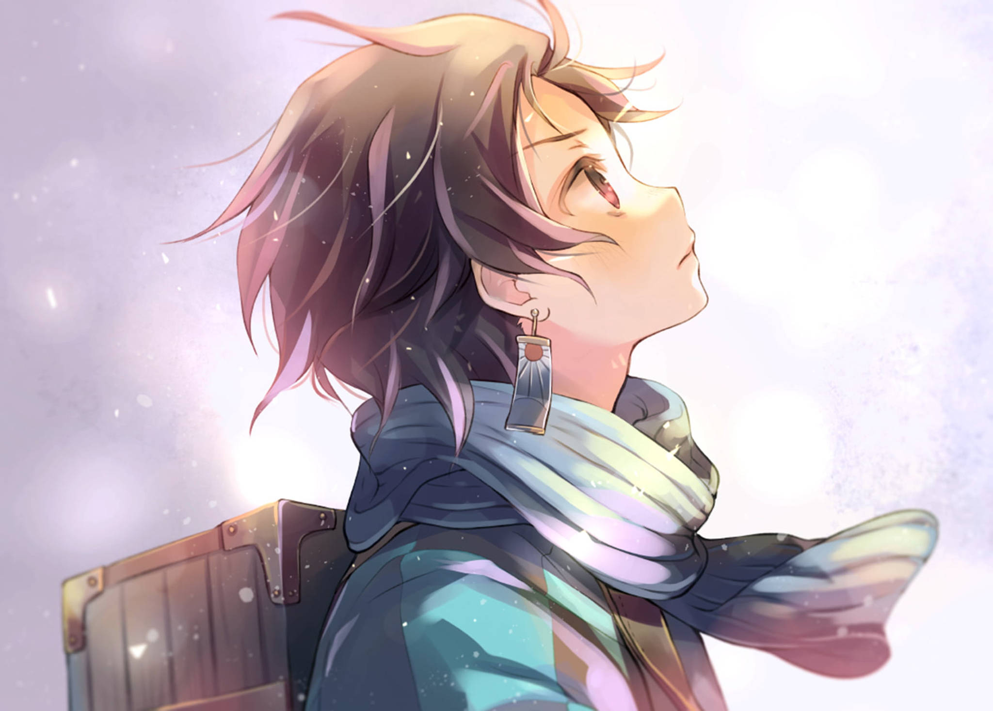 Tanjiro, purple hair, scarf, Full HD Desktop Wallpaper