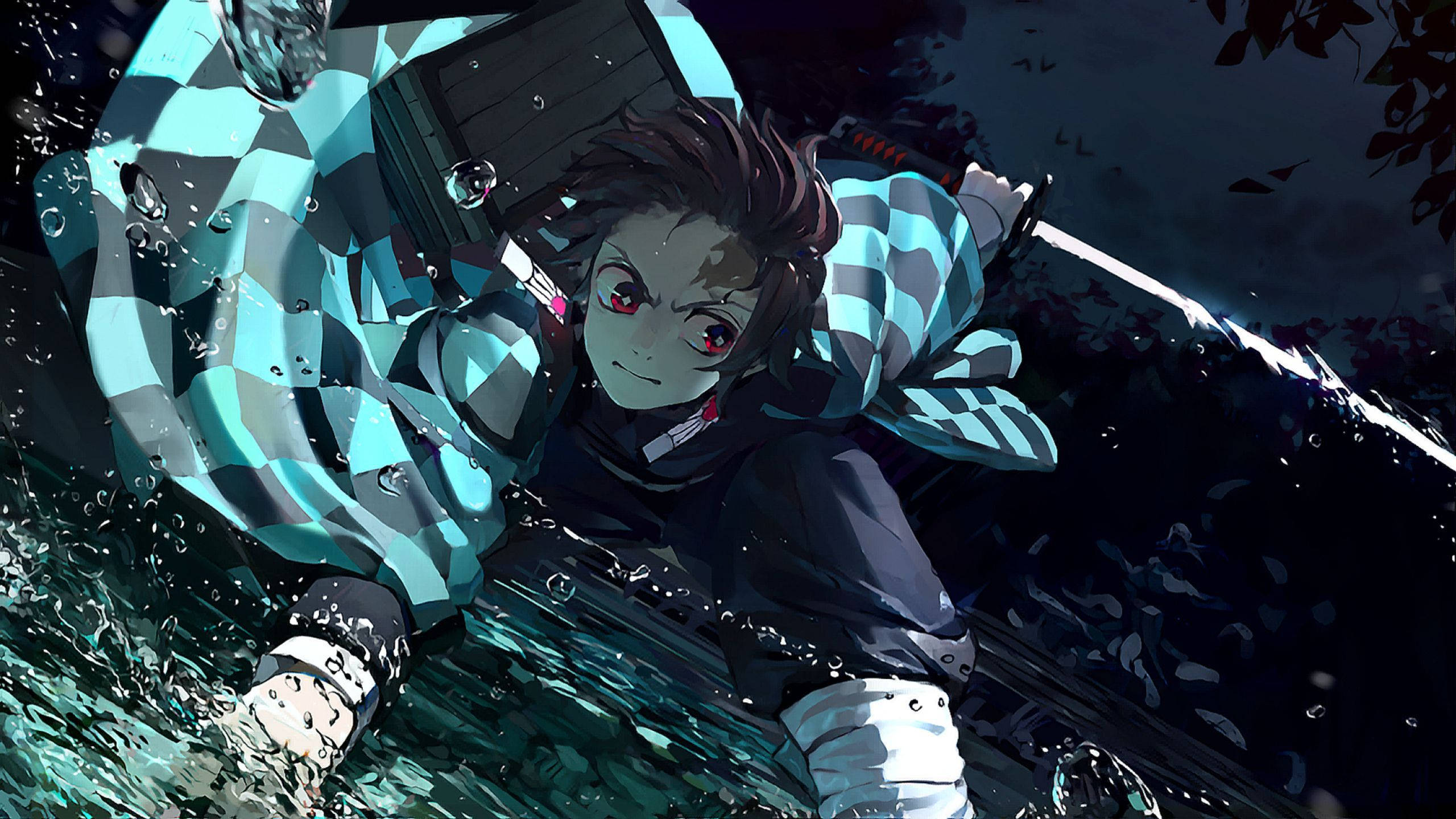 Tanjiro PFP, turbulent skill, blue checkered kimono, 2K Desktop Wallpaper