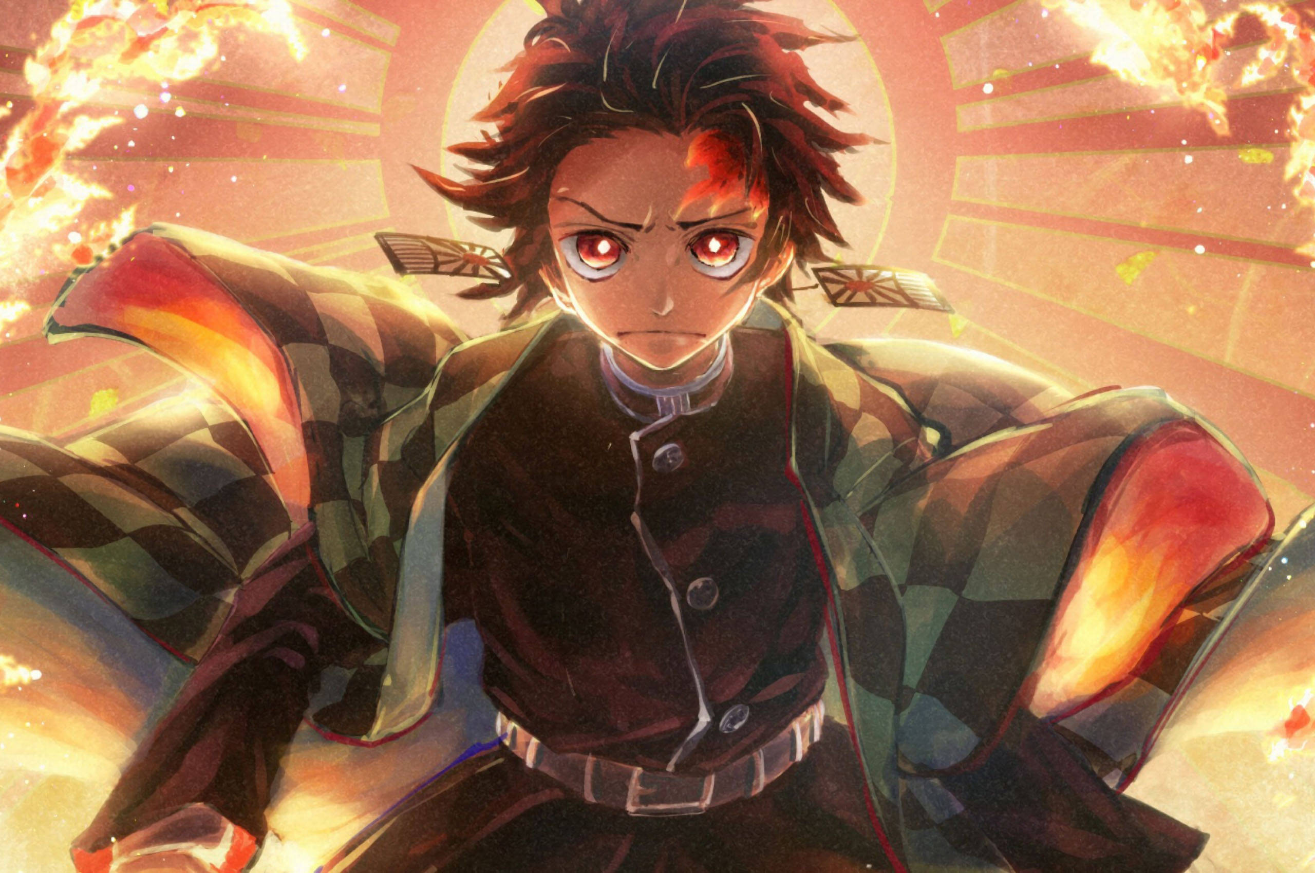 Tanjiro, PFP, raging sun, 2K Desktop Wallpaper