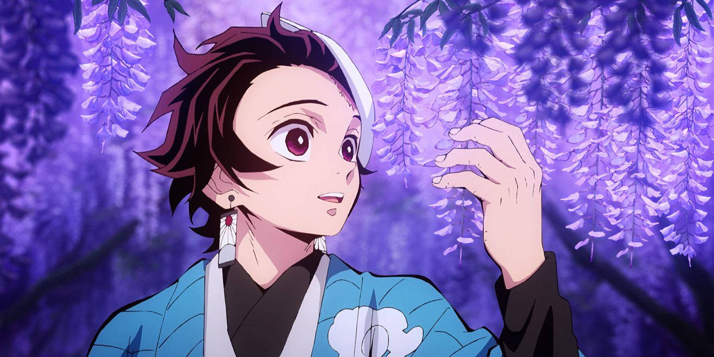 Tanjiro, wisteria flowers, twilight sky, HD Desktop Wallpaper