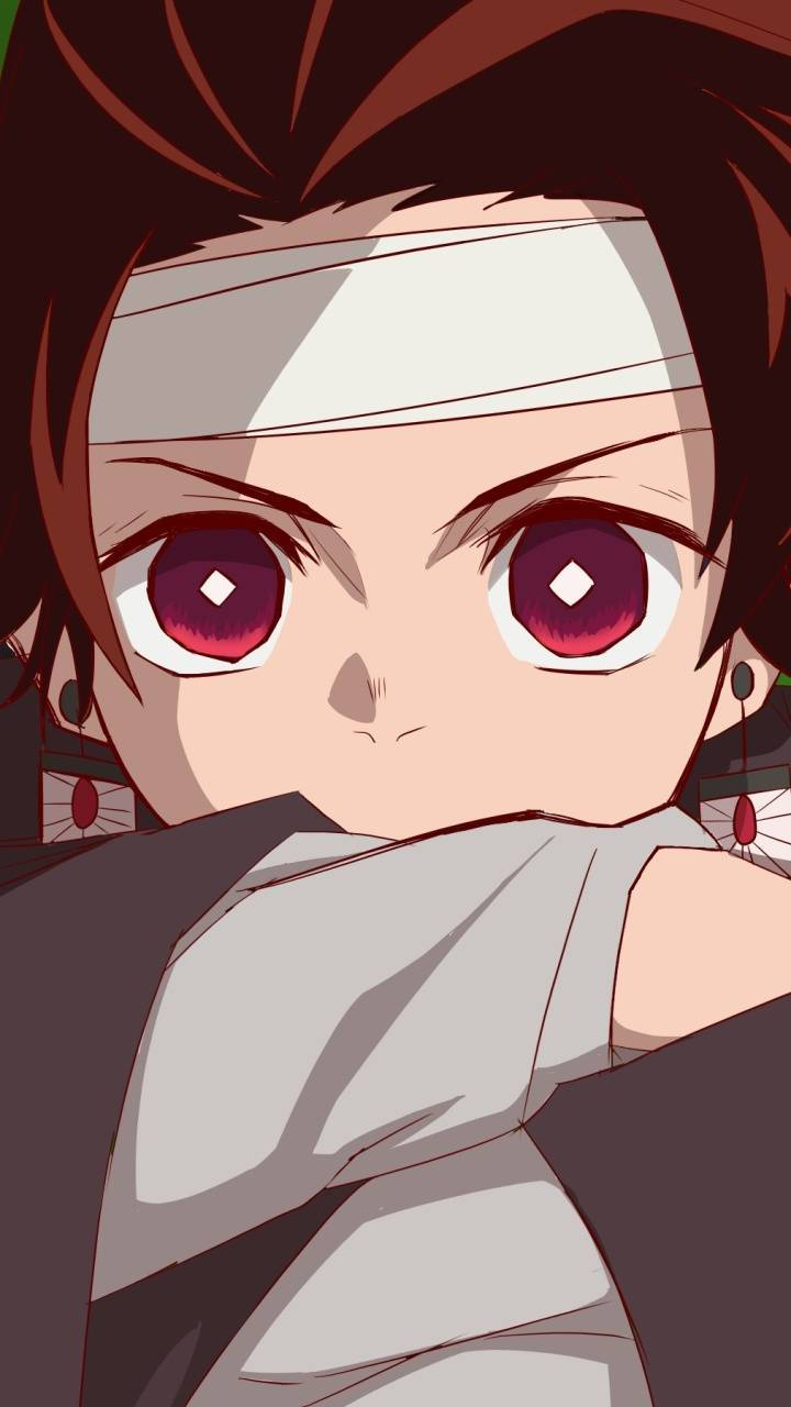 Tanjiro, bandage, red eyes, HD Phone Wallpaper