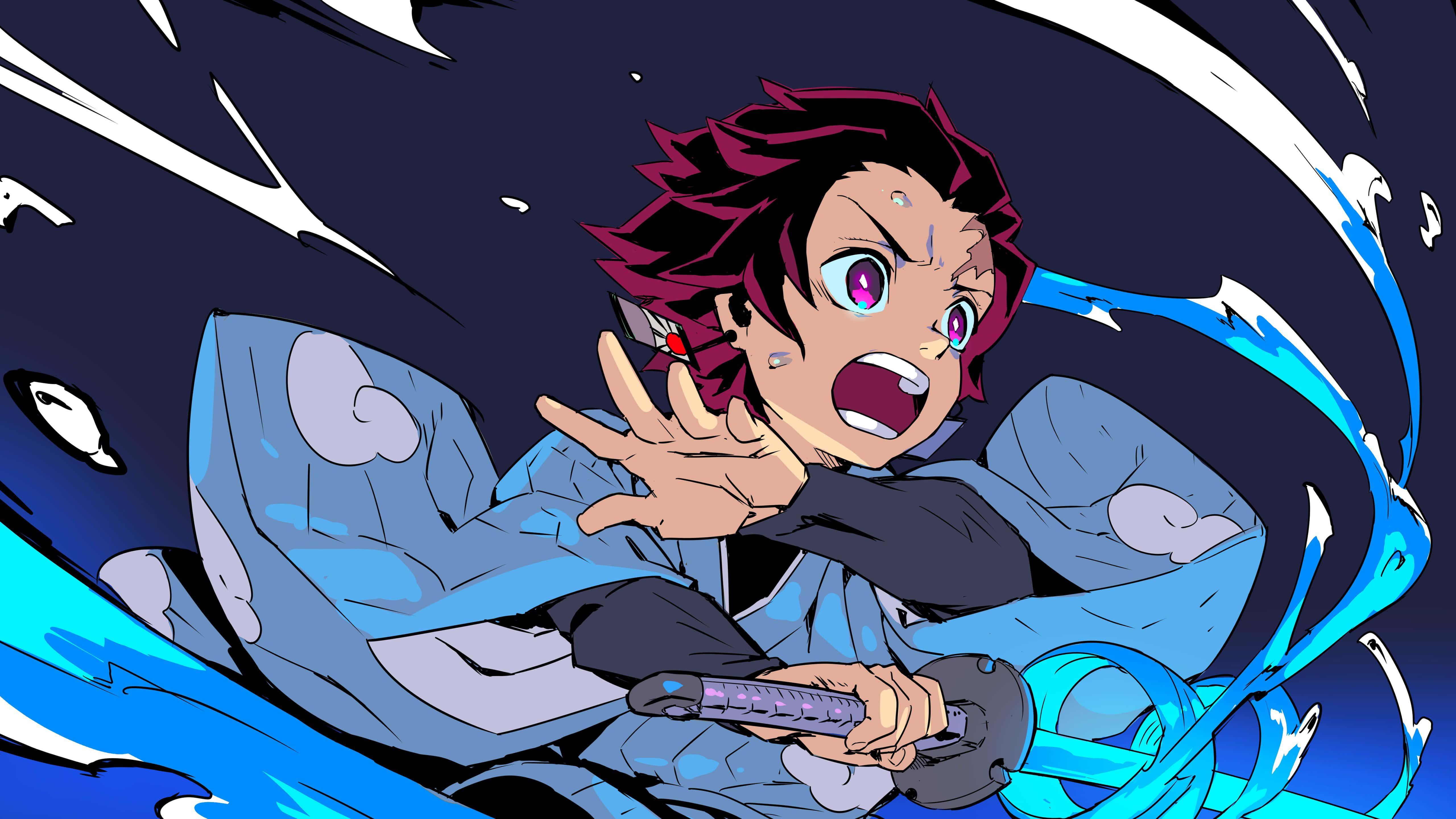 Tanjiro, demon slayer, magenta hair, 5K Desktop Wallpaper