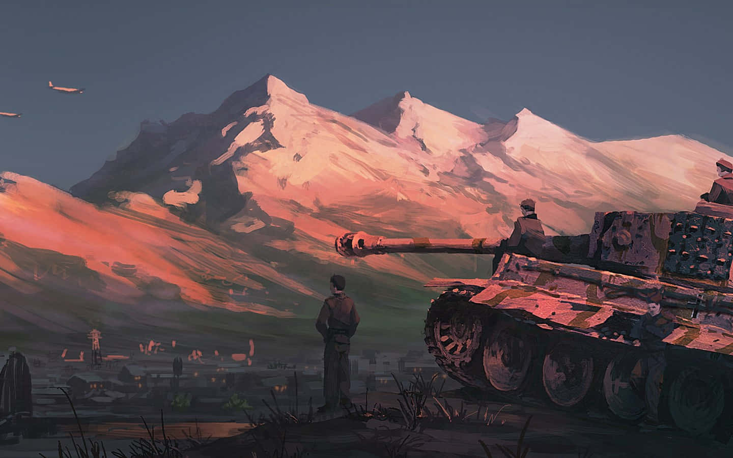 tank, soldier, snowcapped mountains, HD Desktop Wallpaper