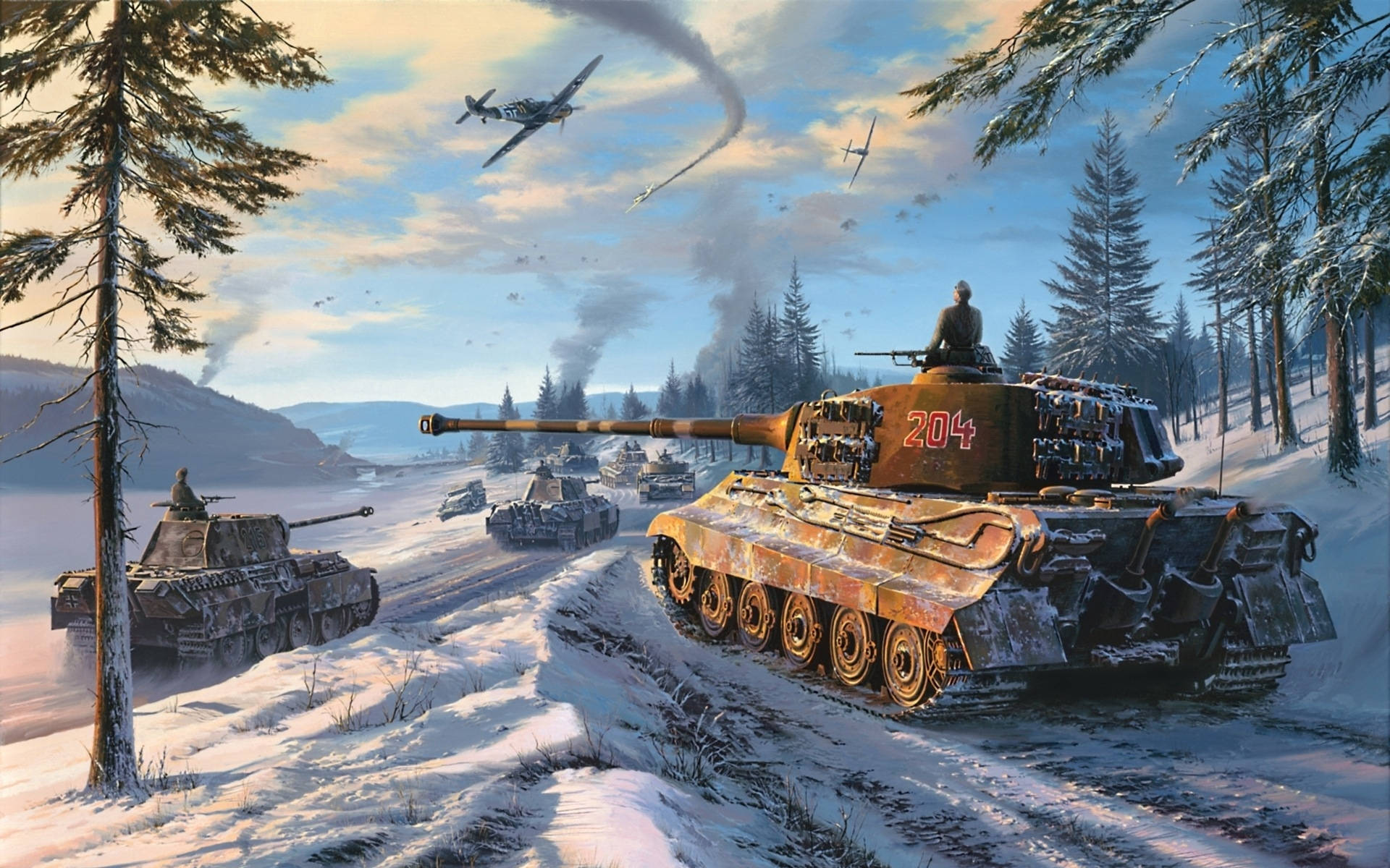 Rusty Military Tank, snow-covered tanks, winter forest, Full HD Desktop Wallpaper