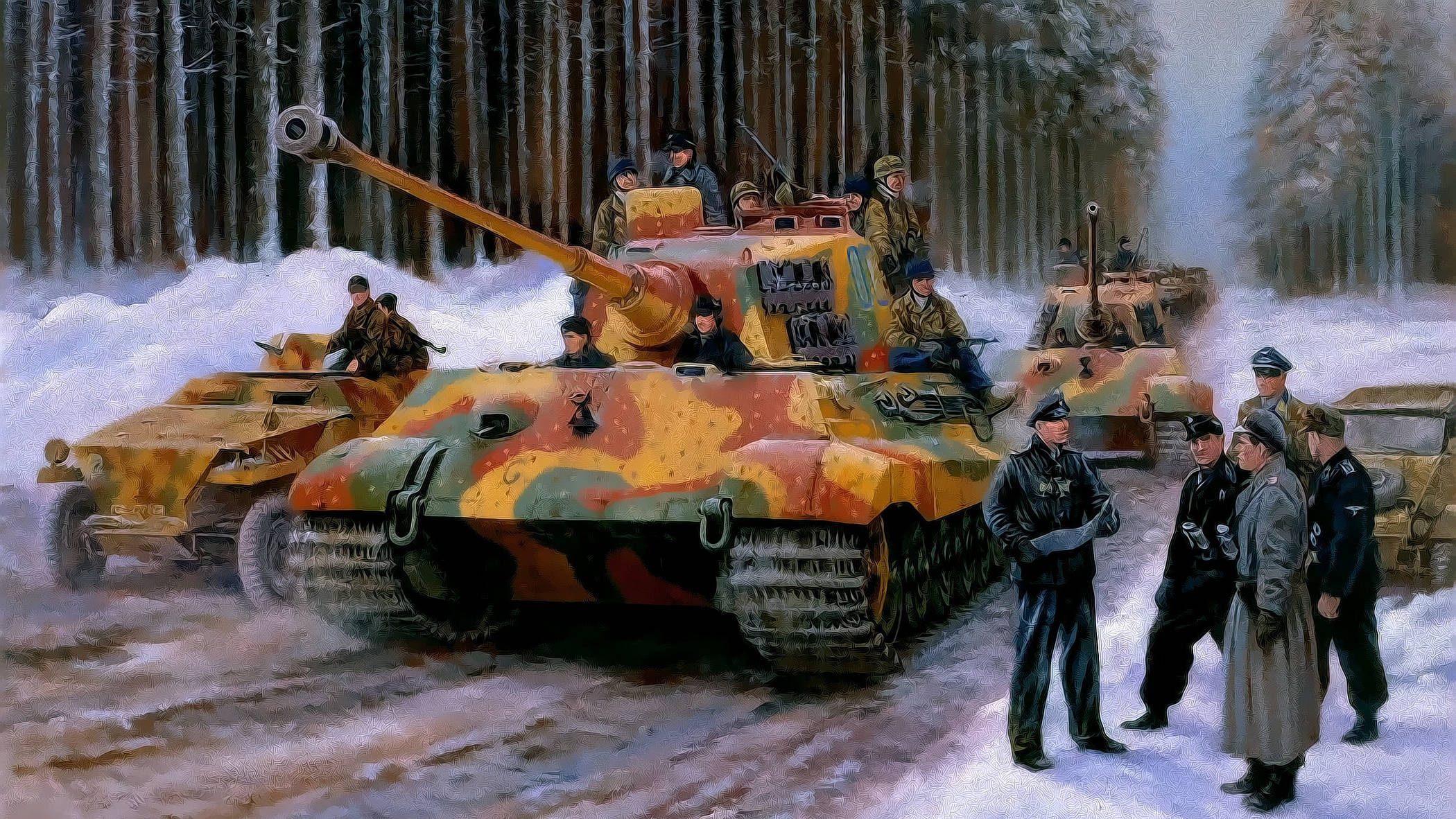 German soldiers, tanks, winter camouflage, Full HD Desktop Wallpaper