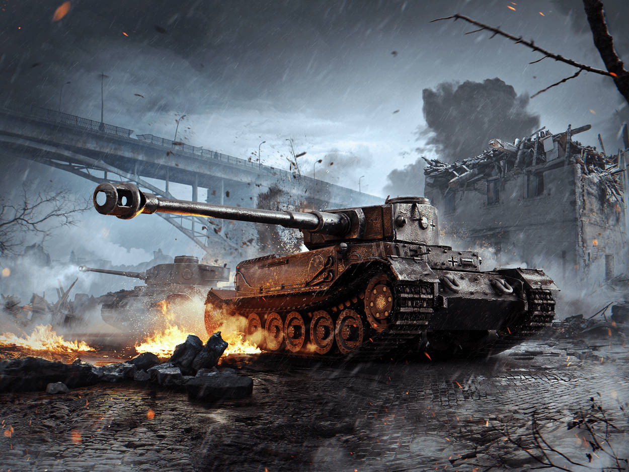 tank, urban battlefield, rain-soaked warzone, SD Desktop Wallpaper