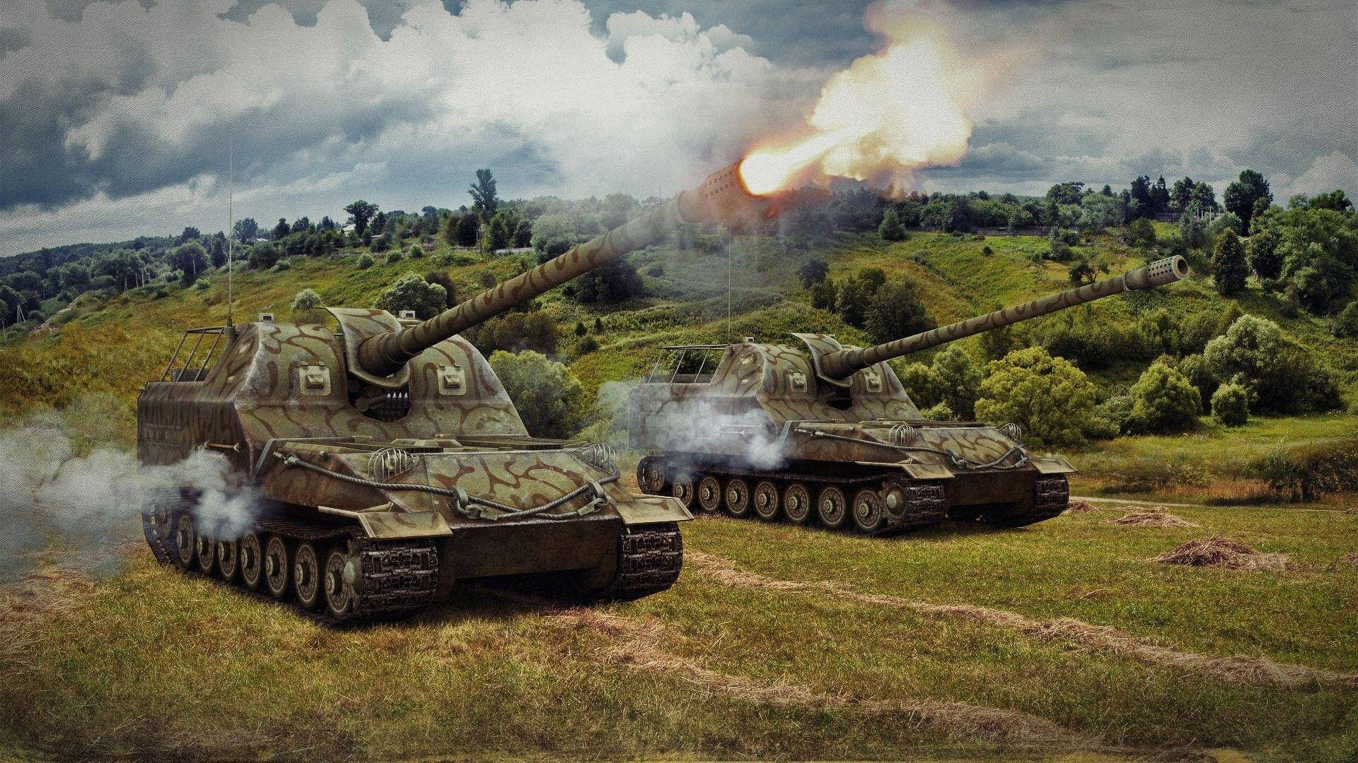 Tank Destroyer Models, self-propelled artillery tanks, grassy field, Full HD Desktop Wallpaper