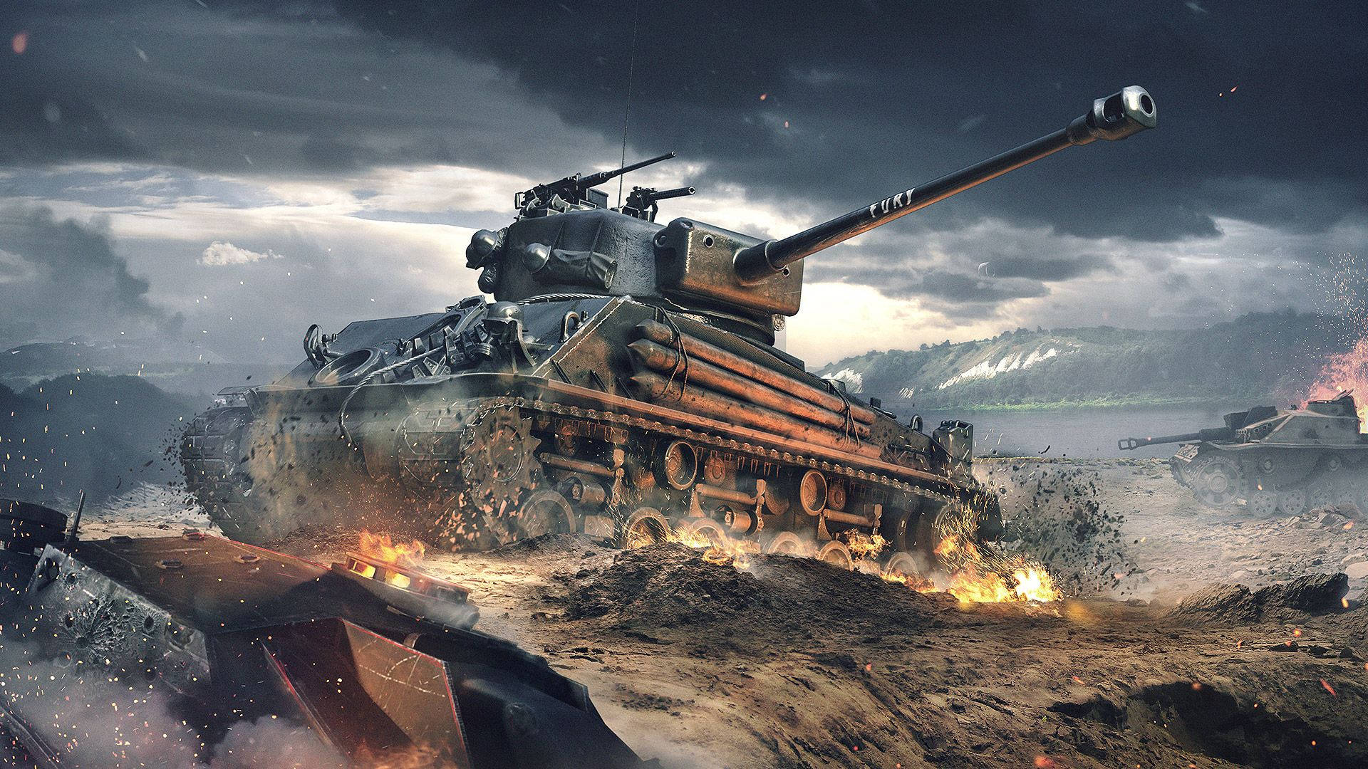 tank, side missiles, muddy terrain, Full HD Desktop Wallpaper