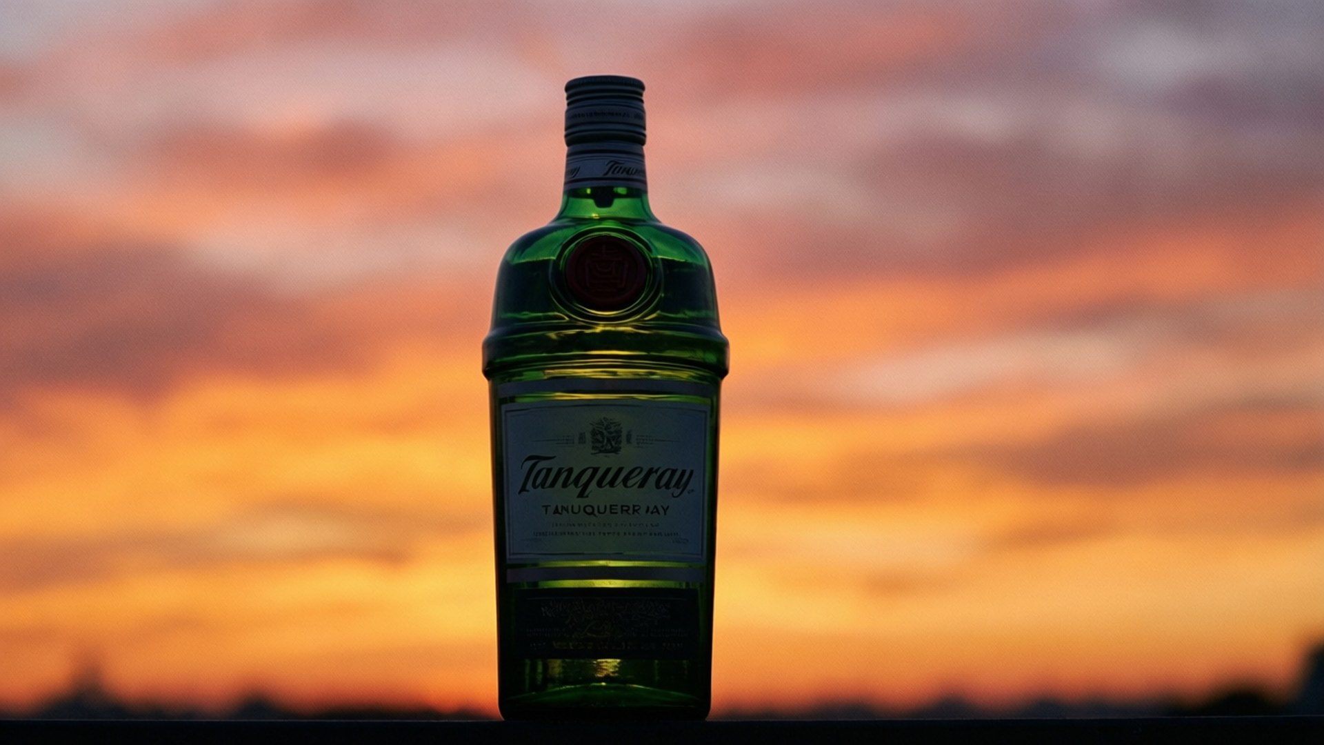 Tanqueray, bottle silhouette, sunset, Full HD Desktop Wallpaper