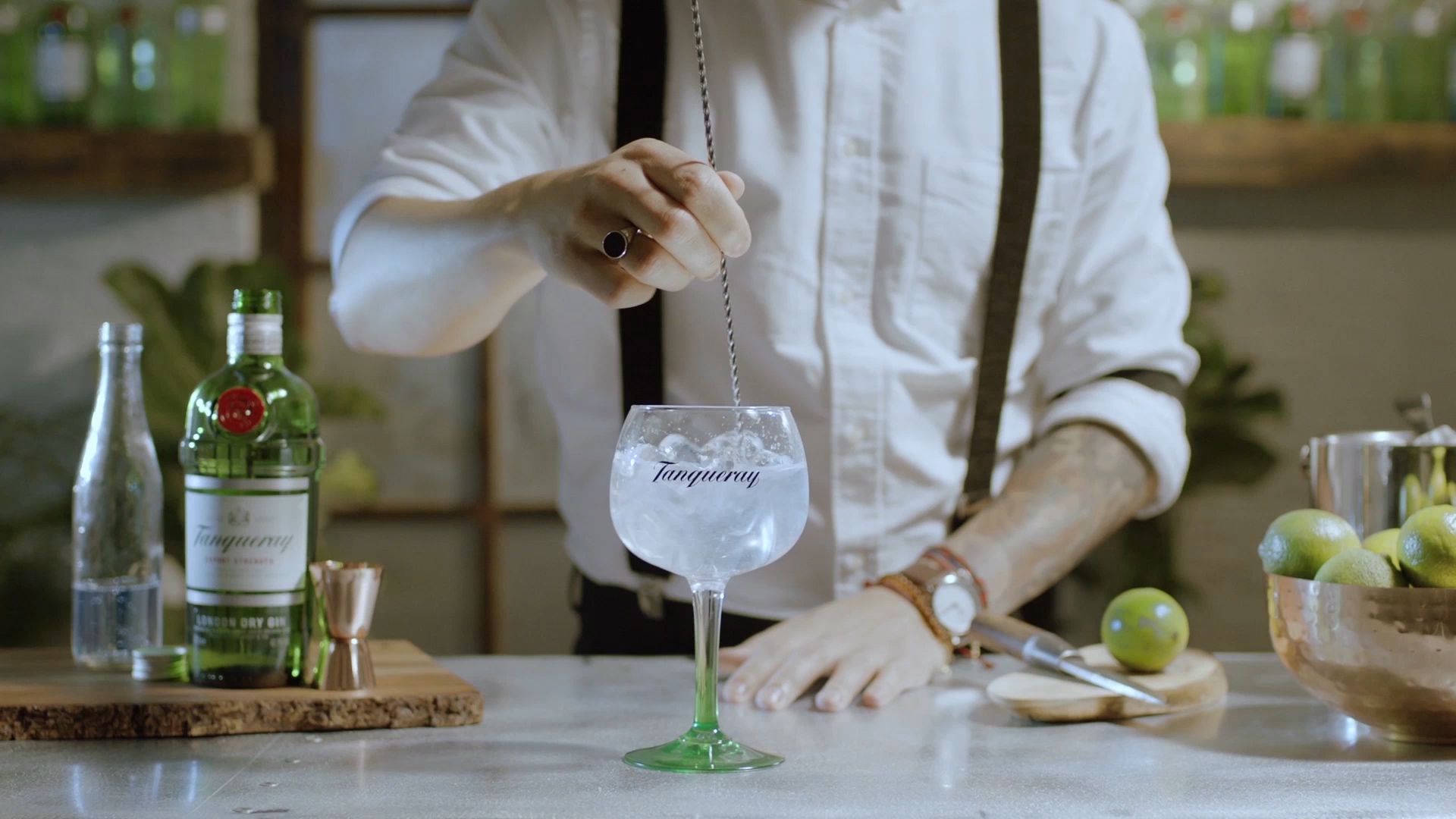 Tanqueray Gin, branded glass, limes, Full HD Desktop Wallpaper