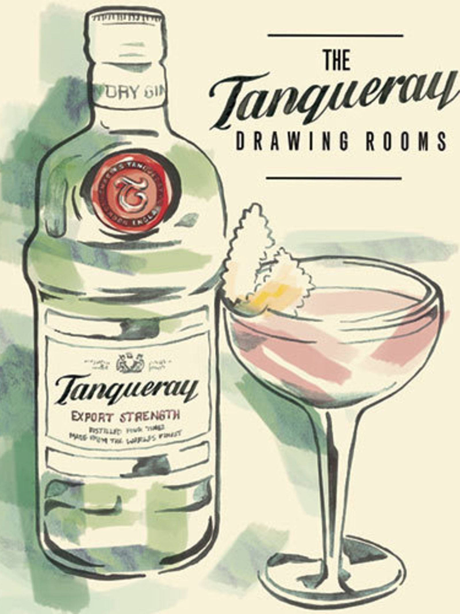 Tanqueray Gin, watercolor illustration, bottle, Full HD Phone Wallpaper