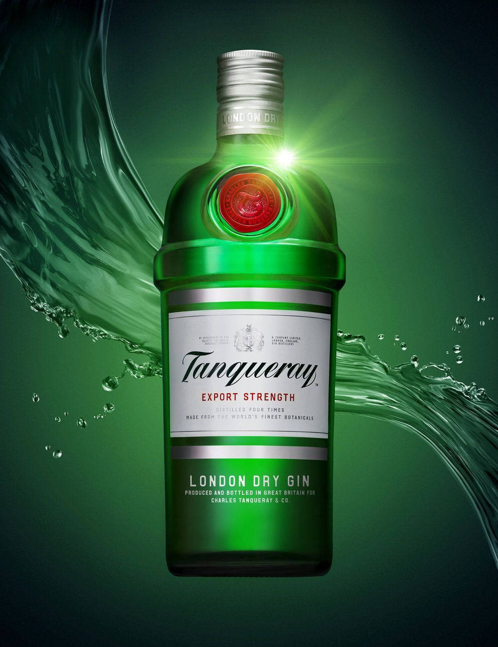 Tanqueray Gin, glowing green, water splashes, HD Phone Wallpaper