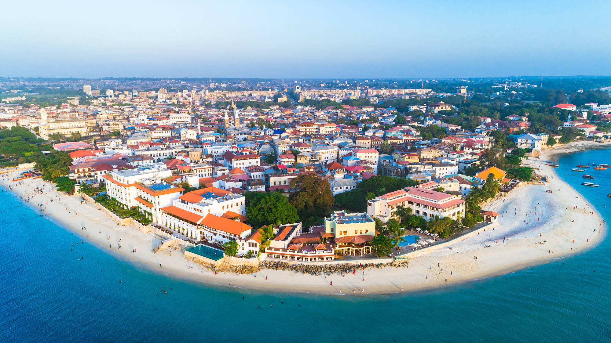 Tanzania, coastal town, colorful buildings, Full HD Desktop Wallpaper