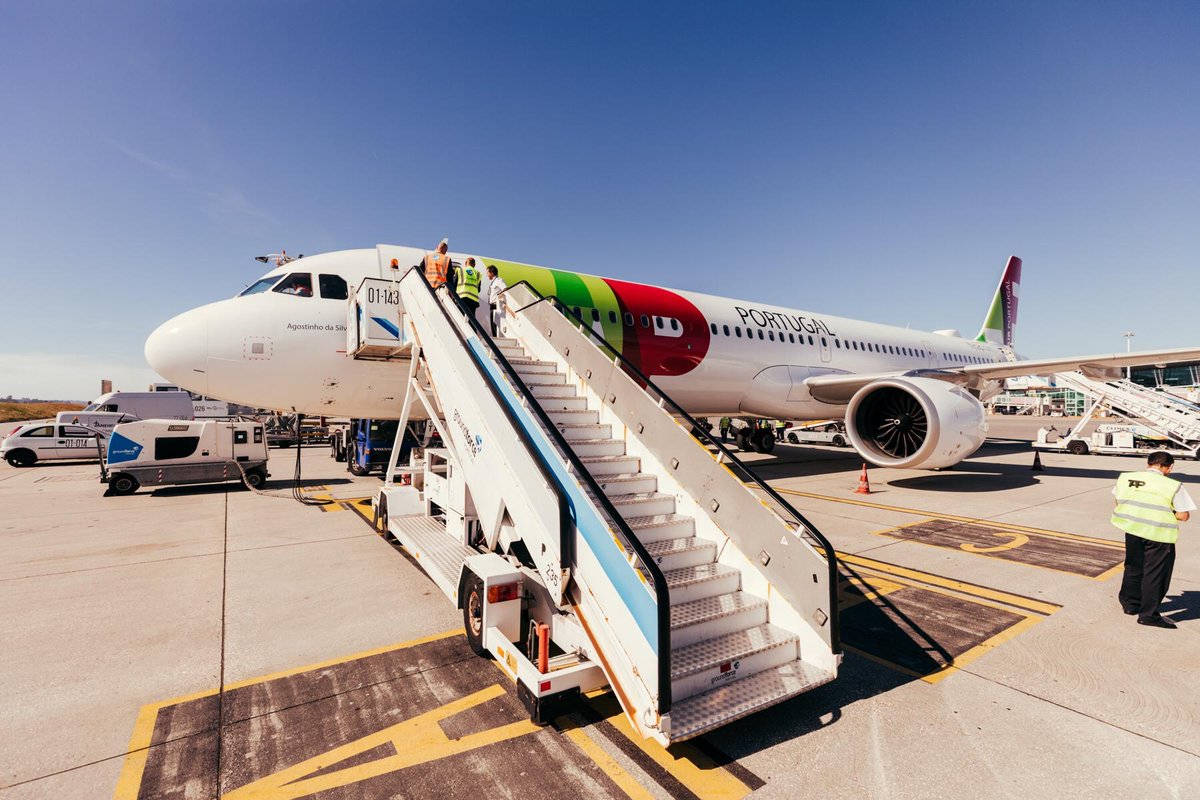 TAP Portugal, airplane, sunny airport tarmac, SD Desktop Wallpaper